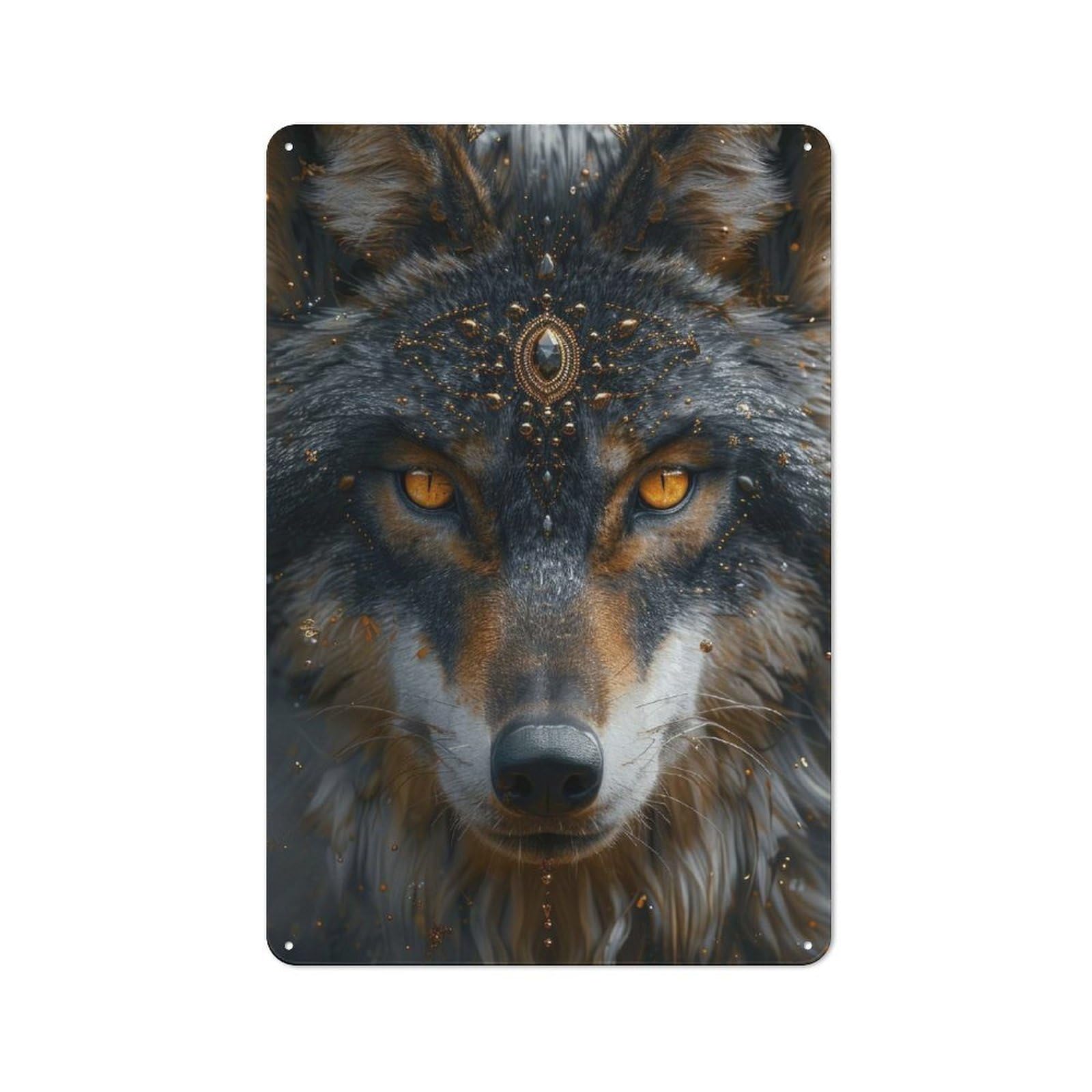 Junmoney Style-6 Spiritual Wolf Retro-Style Tin Sign 30X20cm For Man Cave Or Games Room, A Metal Wall Feature For Games Rooms And Man Caves