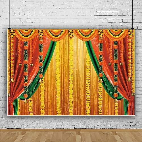 CHNYWORK 7x5ft Indian Hindu God Backdrop Indian Ram Sita Hanuman Hindu God Ganesh Marigold Puja Scenery Background Ganesha Indian Festival Party Decor