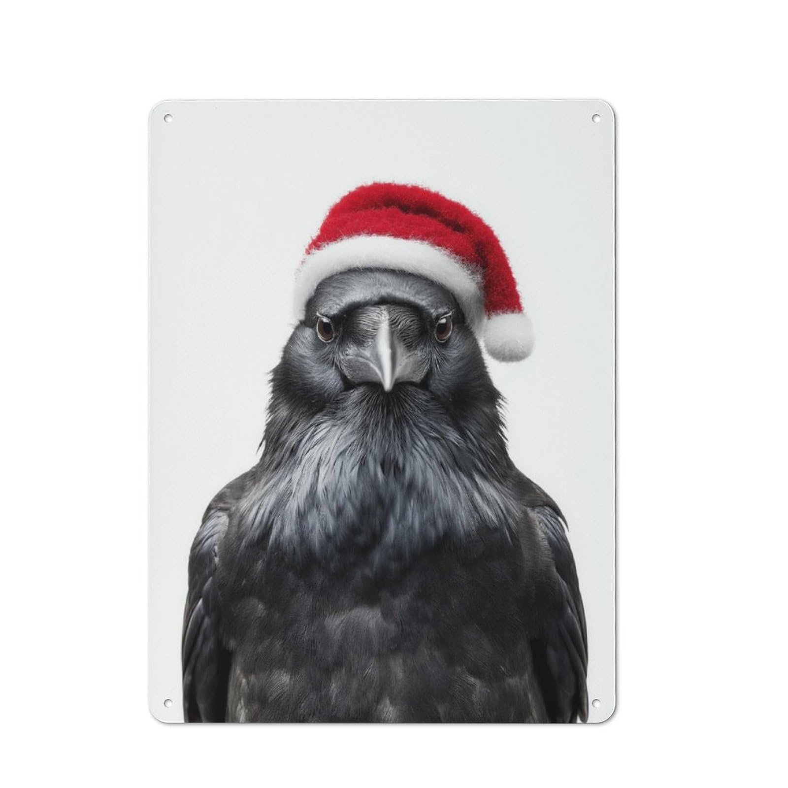 Junmoney Raven Wearing A Santa Hat Printed Metal Sign 40X30cm For Café Or Restaurant, For Hospitality Interior Collectors