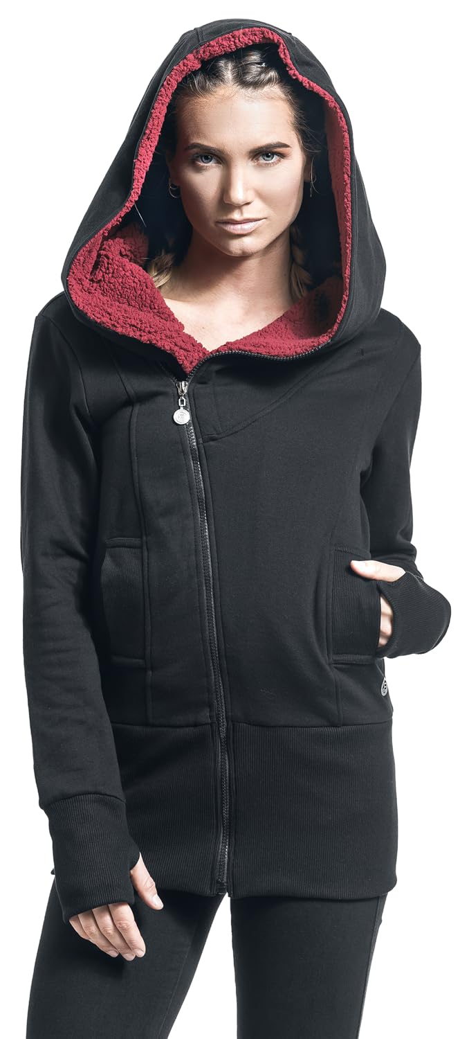 RED by EMP Damen schwarze Kapuzenjacke mit Teddyfell-Kapuze