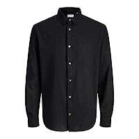 JACK & JONES Camicia da Uomo Jjesummer Misto Lino L/S SN, Nero
