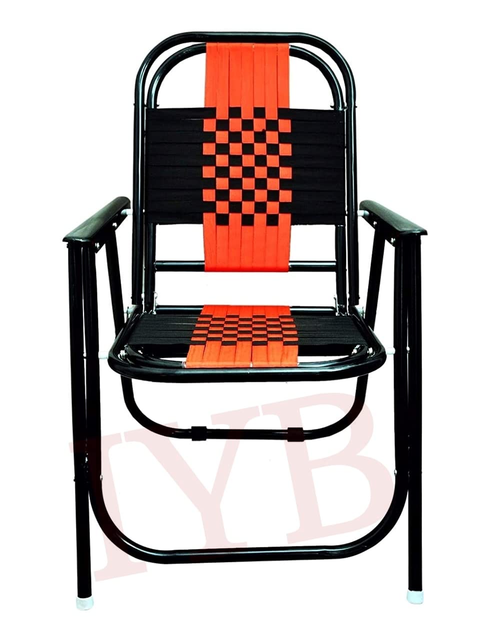 IYB® Red and Black Stripe Folding Chair with Arm Rest in Black-image-31