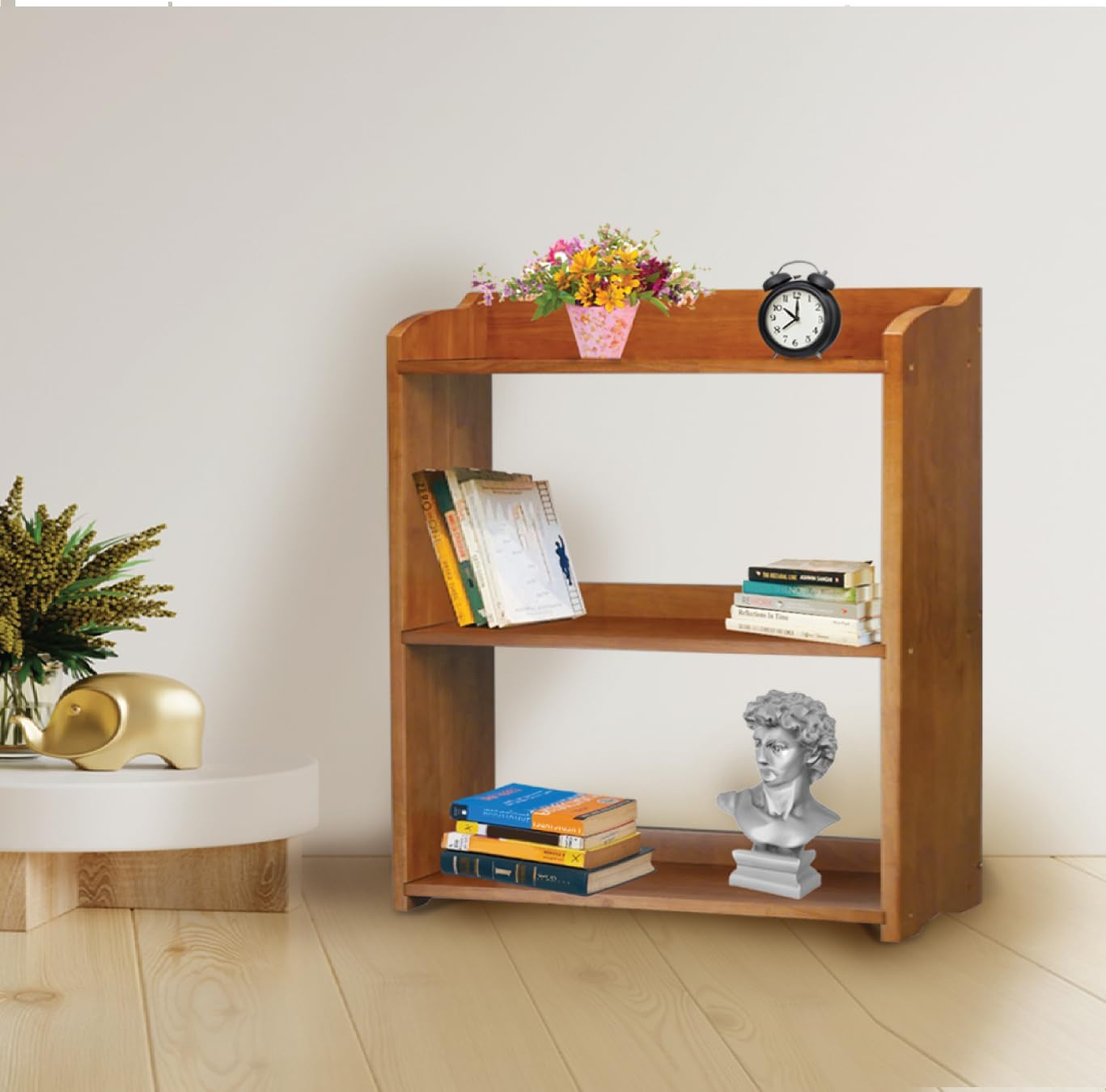 Pink Bookcase by Natural Wood, 4 Tier Bookshelf, Small Book Shelves Freestanding Display Storage Shelves. Open Bookshelf for Bedroom, Living Room and Office (Brown, 3 Tier Simple) - Image 4