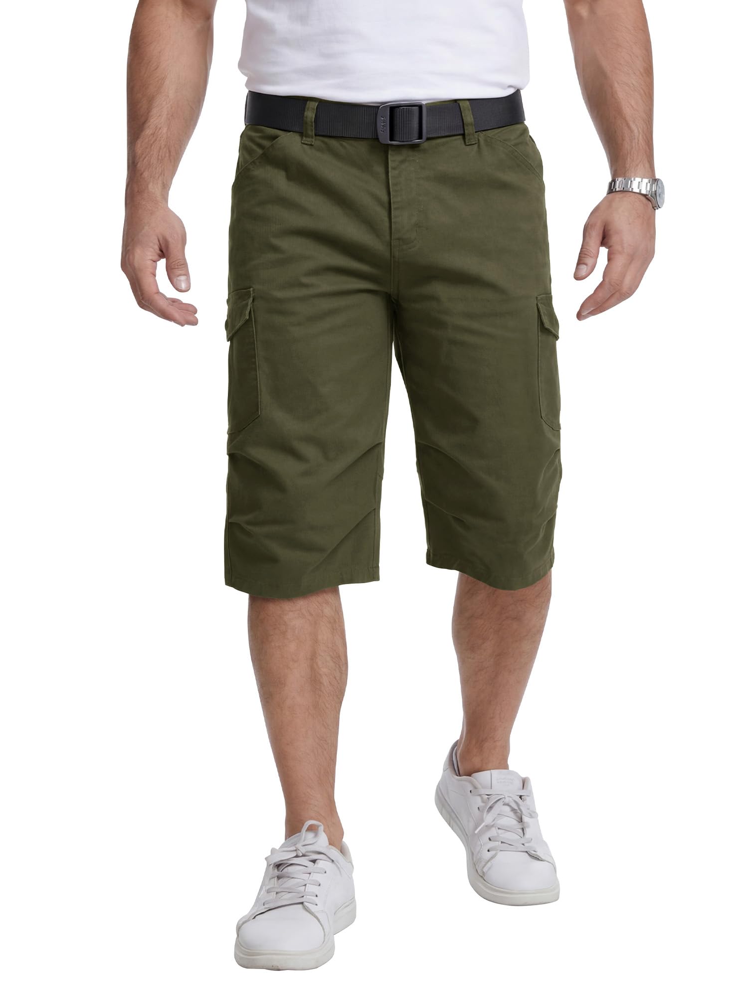 YYIDATON Herren Cargo 3/4 Shorts Baumwolle Bermuda Sommer Regular Fit Freizeit Shorts Arbeitshose mit 6 Taschen