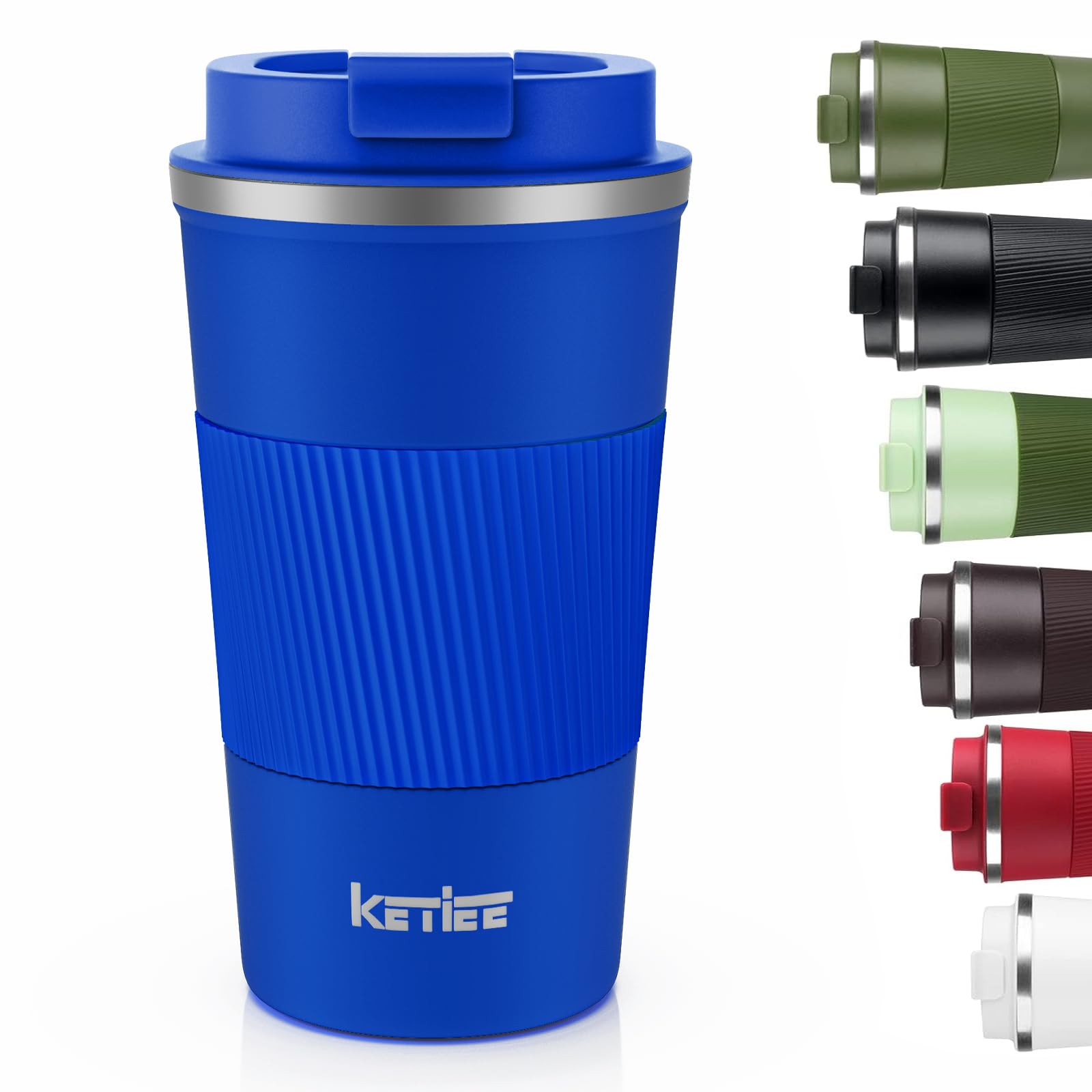 KETIEE Travel Coffee Mug 12oz: Insulated Travel Mug with Leakproof Lid, Reusable Coffee Cups with Seal Lid, Vacuum Stainless Steel Tumbler to Go for Hot/Ice Drinks (Blue)