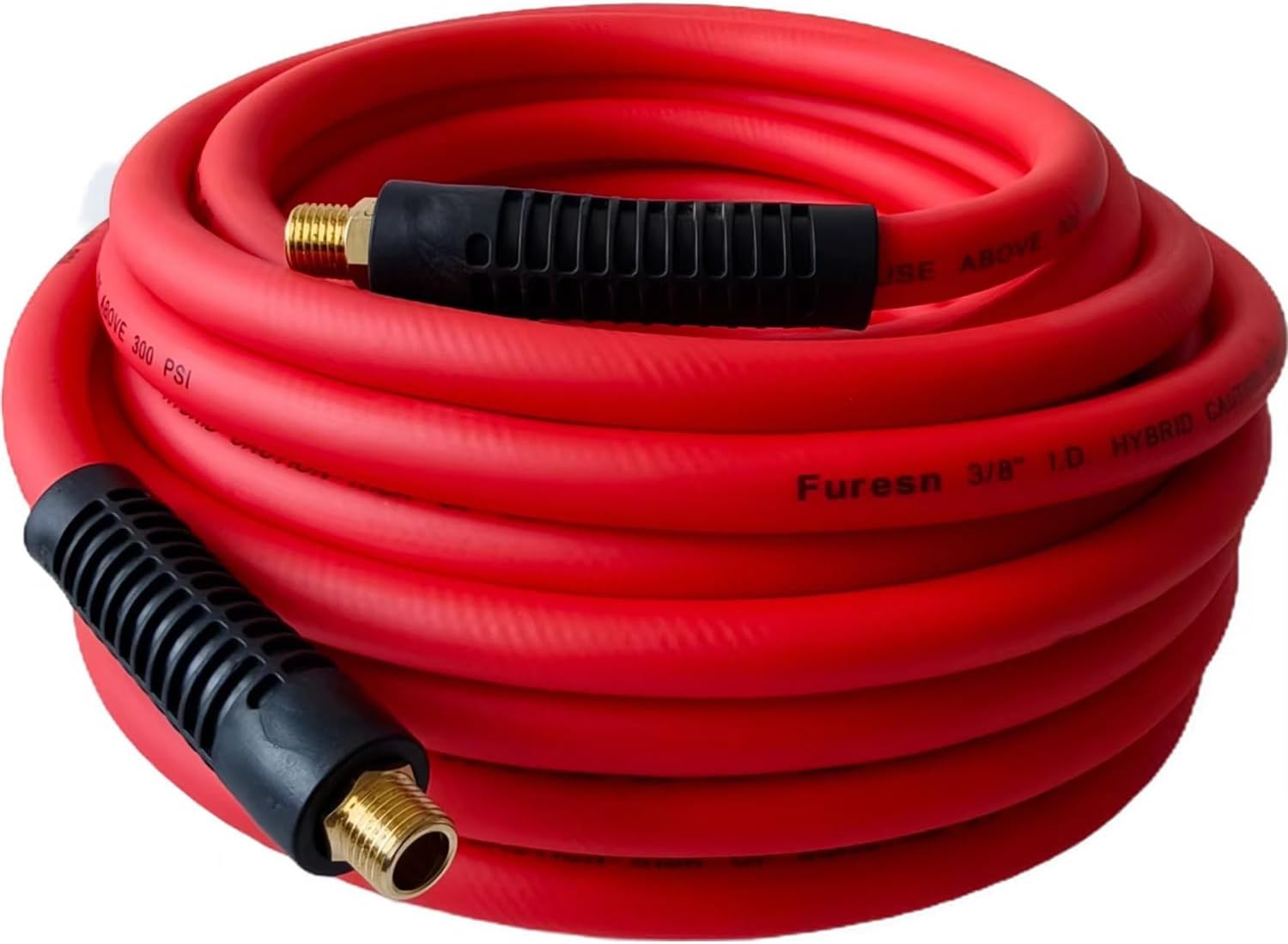 Air Hose 3/8 in x 50 ft, 300 PSI, Hybrid Air Compressor Hose with Double 1/4 in MNPT Solid Brass Fittings, Heavy Duty, Lightweight, Kink Resistant