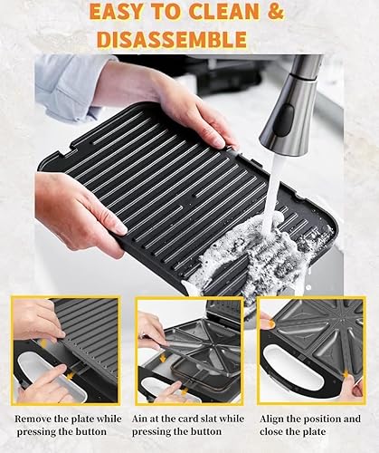 Miniatura 5 de Sandwichera 2 en 1, parrilla de prensa Panini y sandwichera gourmet con placas antiadherentes, calefacción de doble cara, luces indicadoras, mango