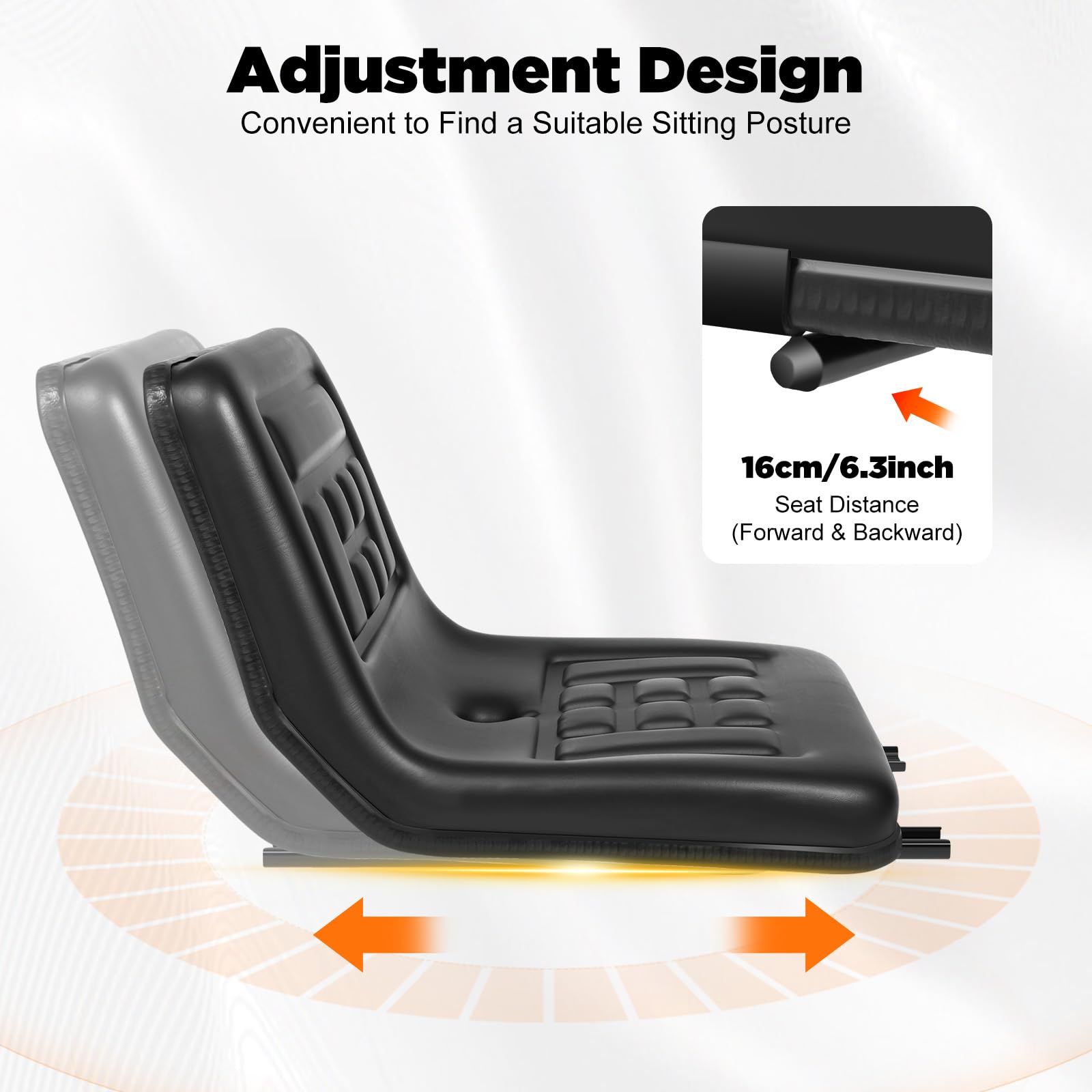 Sedile universale per carrello elevatore, 35 x 38,5 x 30 cm, fino a 100 kg, con regolazione longitudinale di 16 cm, sedile per trattore e carrello elevatore