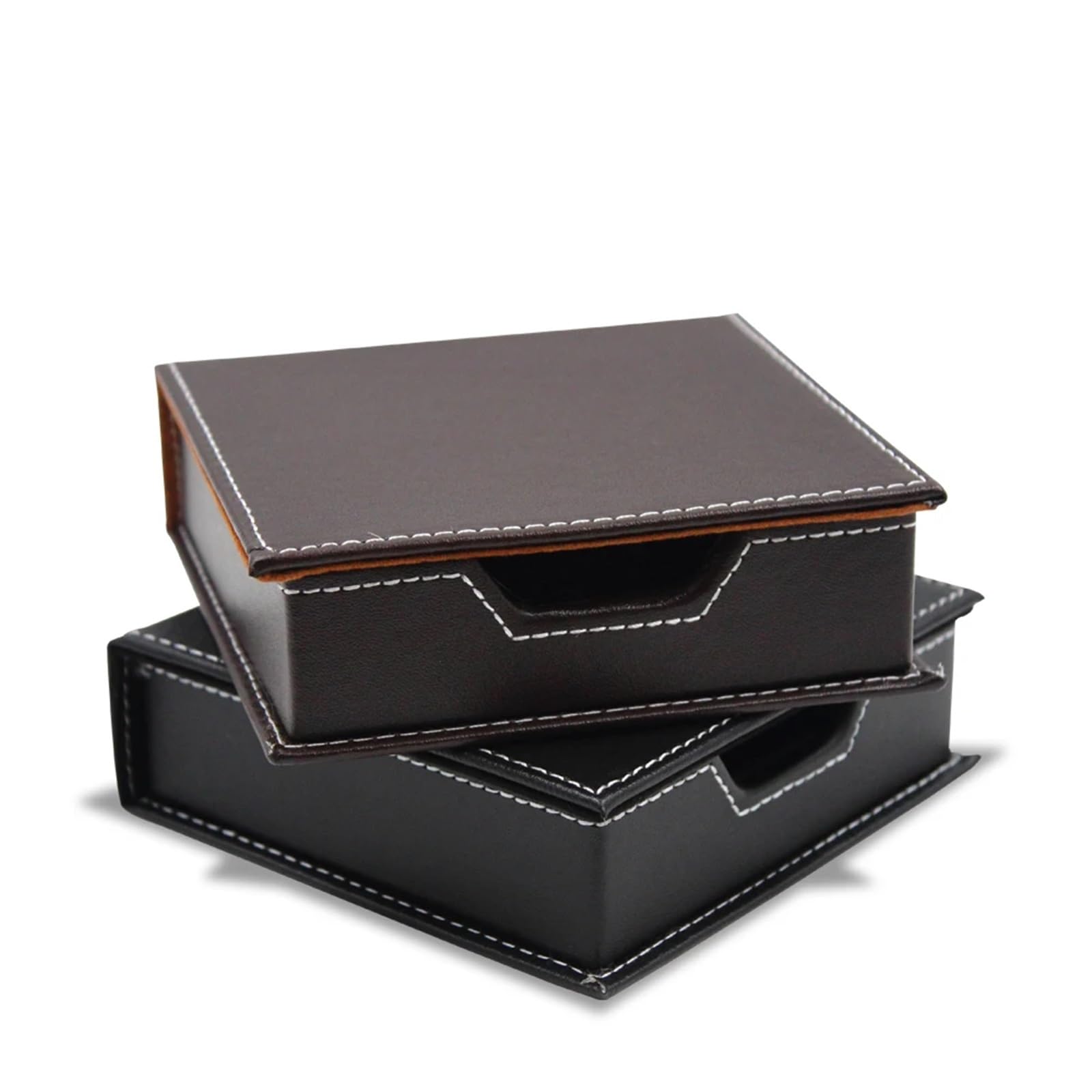 Yangshe Brown+Black Pu Leather Memo Box 2-Pack Desk Organizer For Cards Notes Office Supplies
