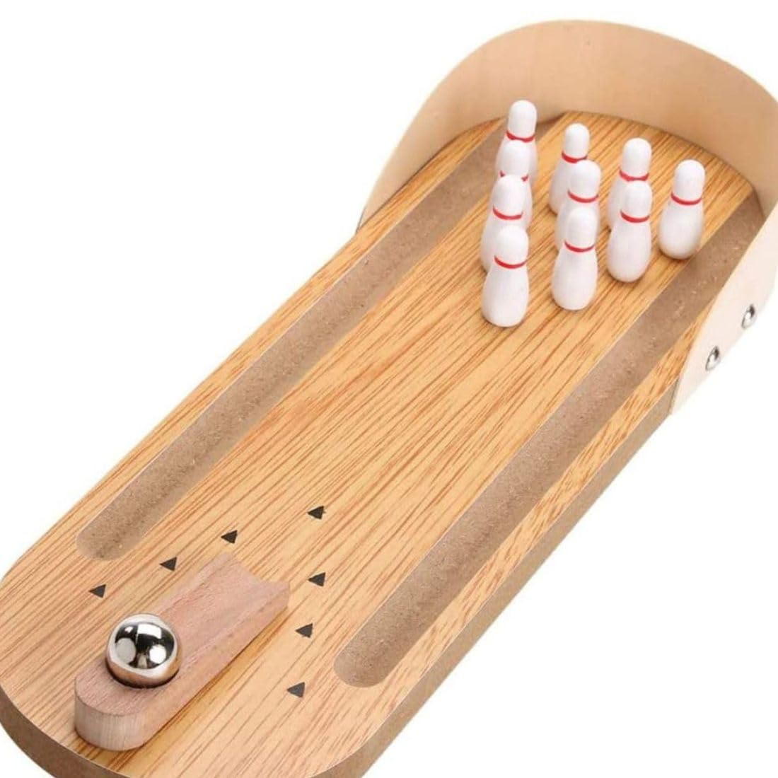 Wooden Tabletop Bowling Game for Kids & Family – Mini Indoor Skittle Bowling Set with Steel Ball, Educational Dexterity Toy, Improves Hand Eye Coordination & Focus3+