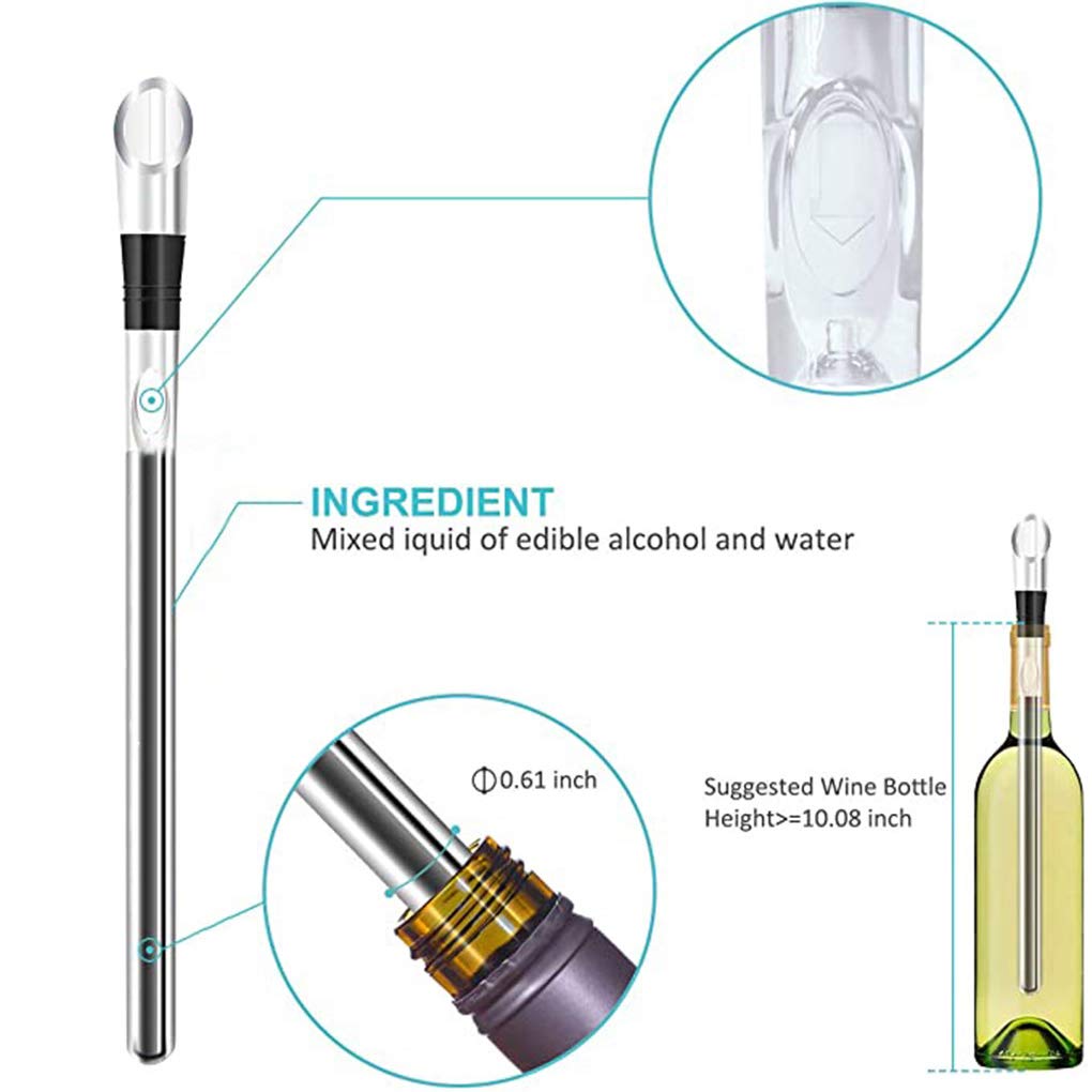 2 Pack Portable Wine Bottle Cooler Stick, Stainless Steel Wine Chilling Rod Leakproof Wine Chiller Beer Beverage Frozen Stick