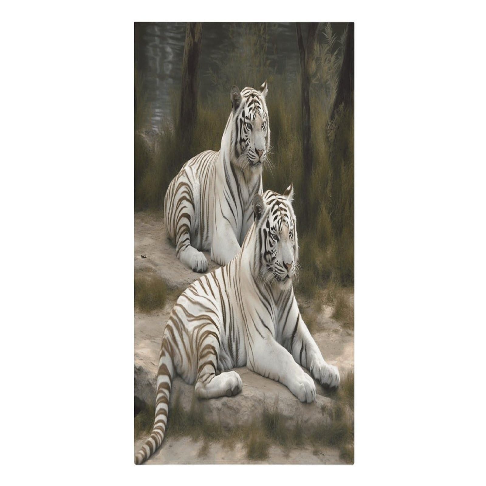 VstaDank White Tigers Beach Towel Vacation Essentials Sand Free Soft Quick Dry Swim Towels 61"x30" Modern Extra Large Towels Lightweight Microfiber Beach Towel for Swimming Pool