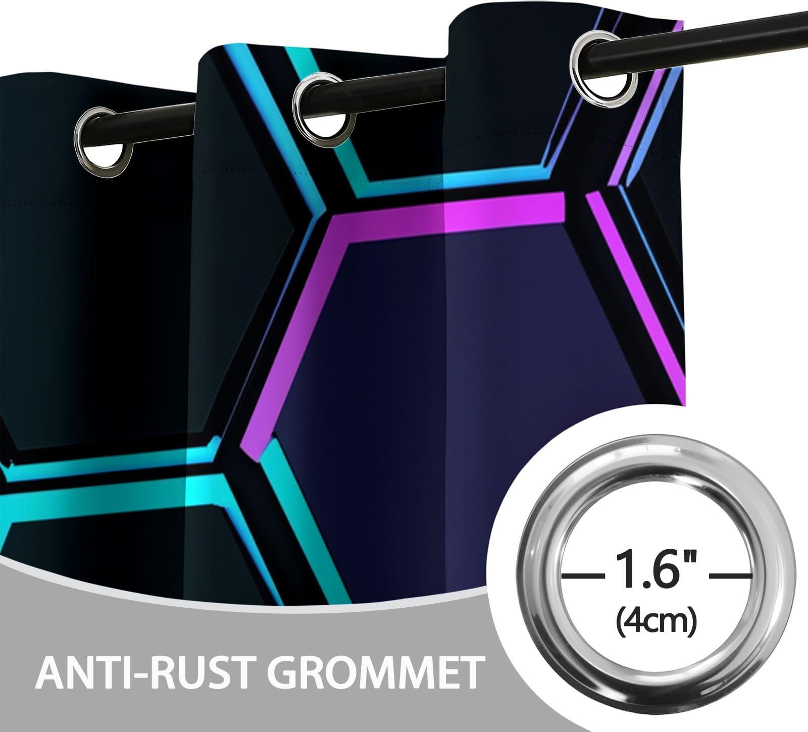 Rideaux Opaques Isolation Thermique 110x215 cm 2 Panneaux Hexagone Géométrique Moderne Noir Violet