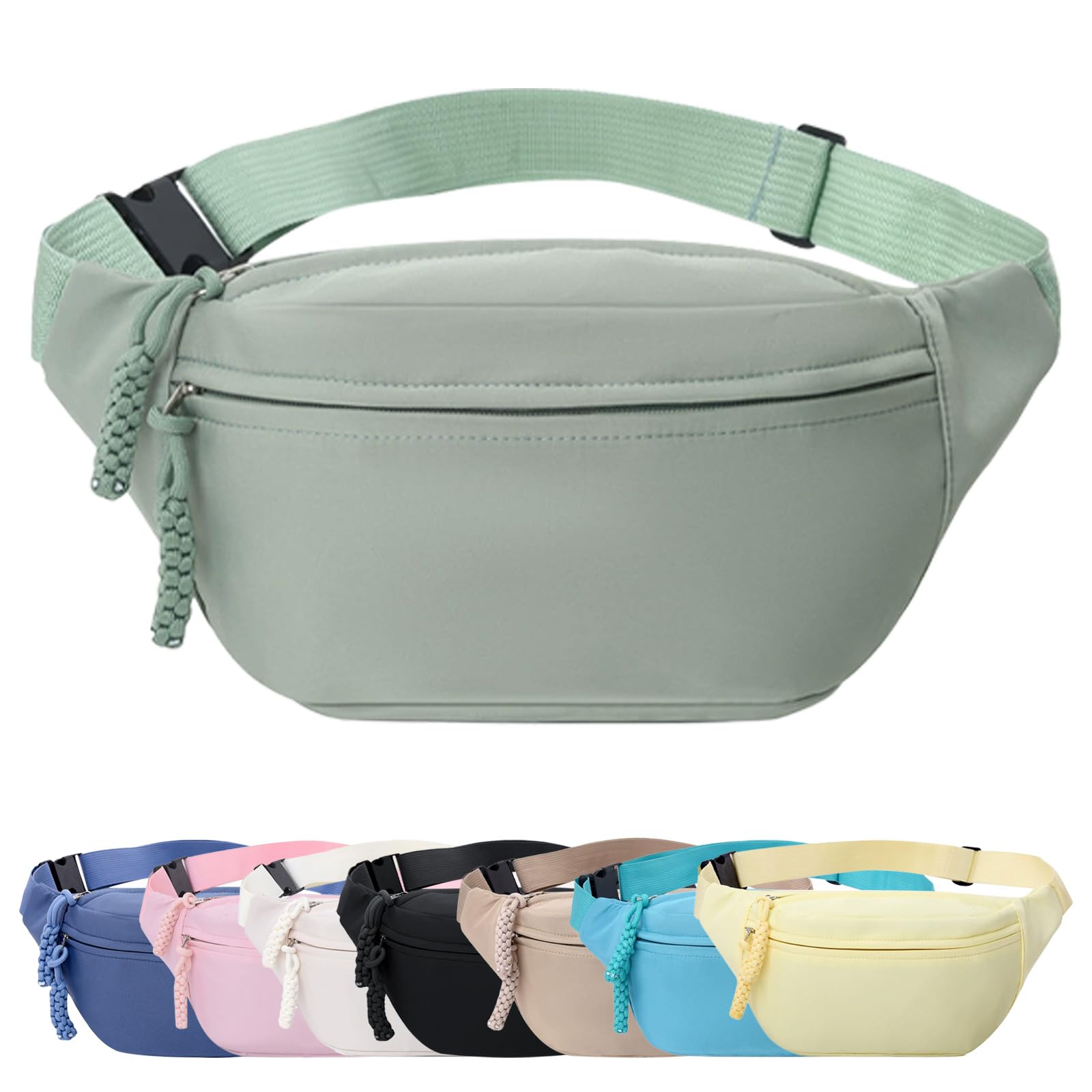 Mayoii Bumbags for Ladies, Fanny Pack for Women Men with Adjustable Belt, 2-Zipper Pockets, Large Capacity, Lightweight Waist Bag Suitable for Daily Use (A-Green)