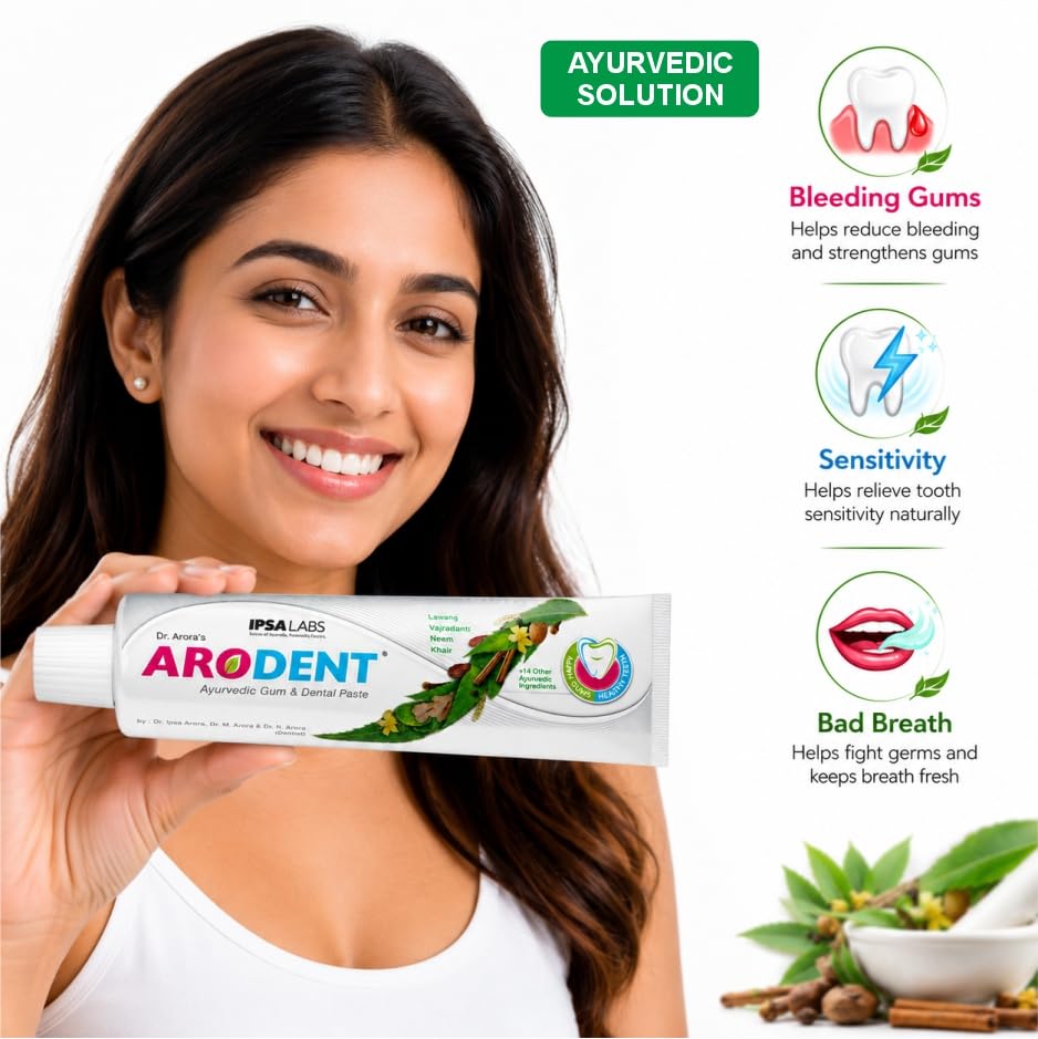 Image of Arodent Ayurvedic Herbal Toothpaste for Gum & Dental Care - 50g | 18 Ayurvedic herbs like Lavang, Vajradanti, Neem & Khair | Gum Health | Plaque Care | Fresh Breath | Strong Teeth