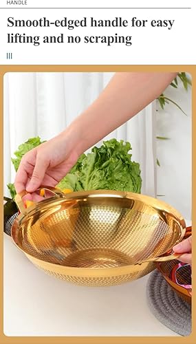 Miniatura 6 de Colador de acero inoxidable con asa y patas para pasta, espaguetis, bayas, verduras, frutas, fideos, ensaladas, colador de frutas, colador de