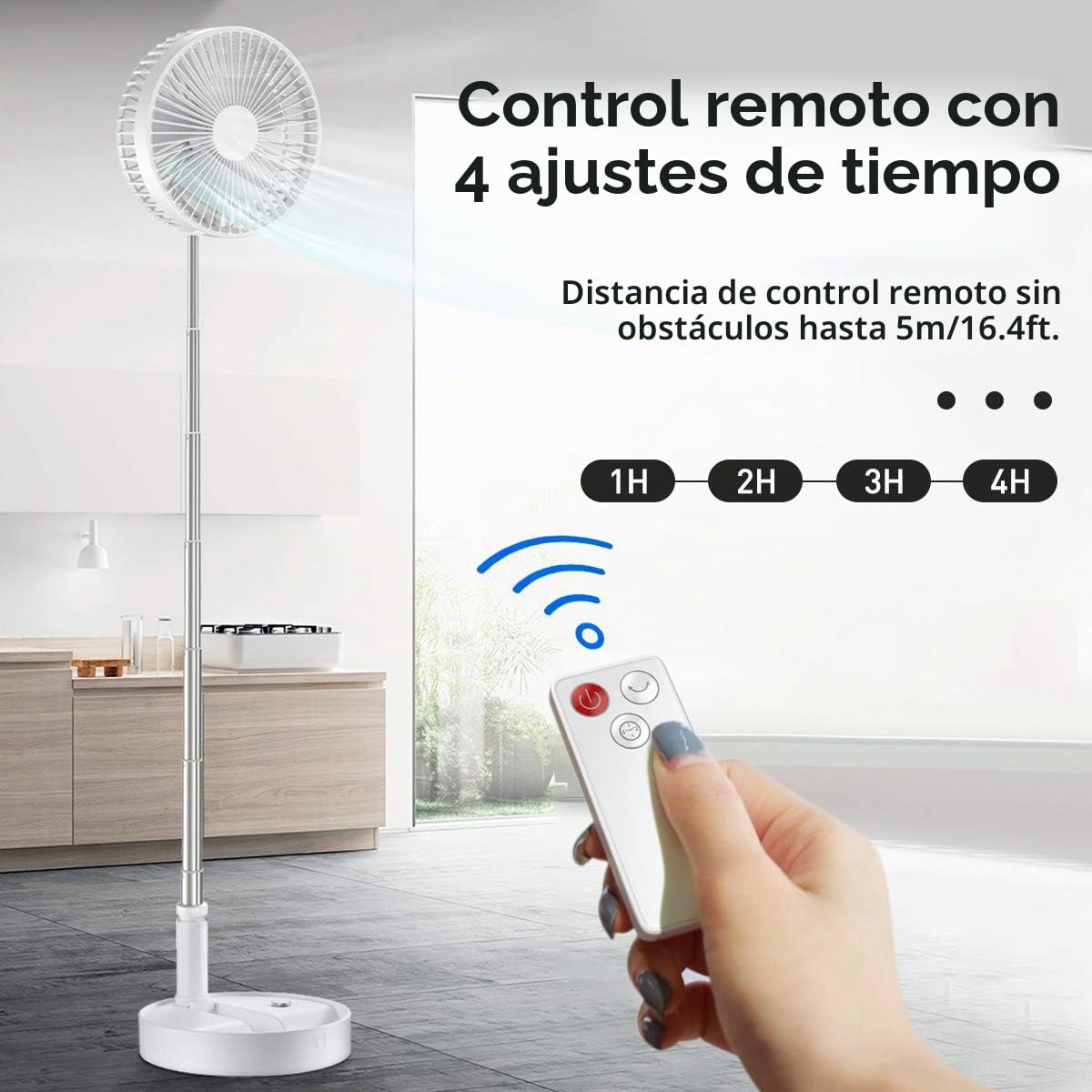 AICase Ventilador de Pie Silencioso con Control Remoto, Altura Regulable y Plegable, 4 Velocidades, 4 Modos,batería de 7200 mAh con Temporizador,Cargando Via USB