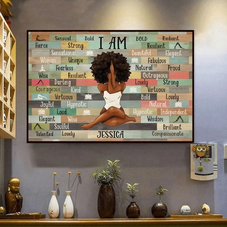 Impression art afrocentrique poster yoga femme noire de qualité supérieure