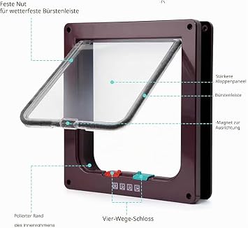 Cat Flap 4-Way Locking Cat Door Pet Door (Brown S)