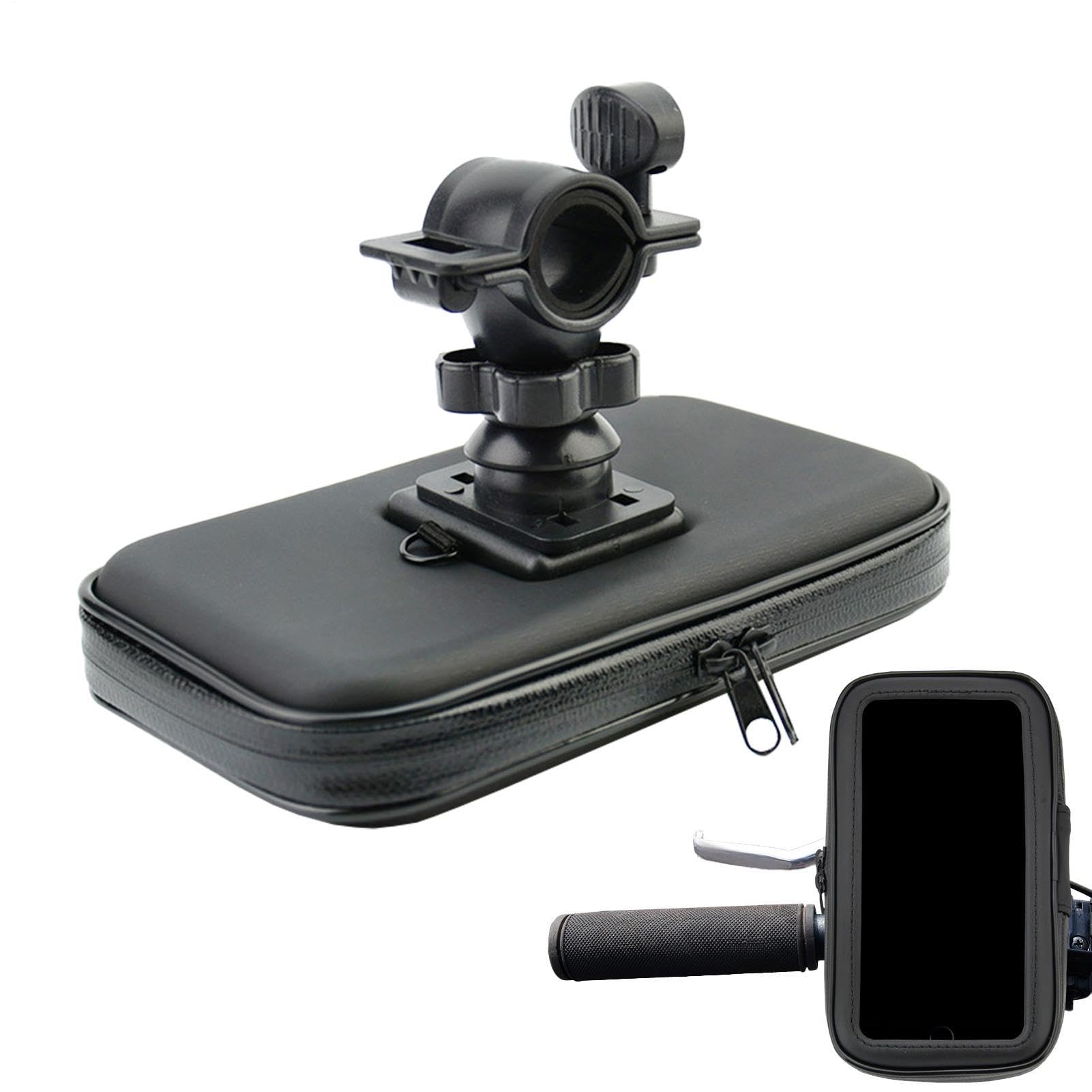 Motorcycle Handlebar Phone Holder - Rainproof Waterproof Mobile Bag Design, Rotatable Adjustable Viewing System, Secure Anti Shake Grip Mount Feature | Riding Usage During Navigation, Commuting