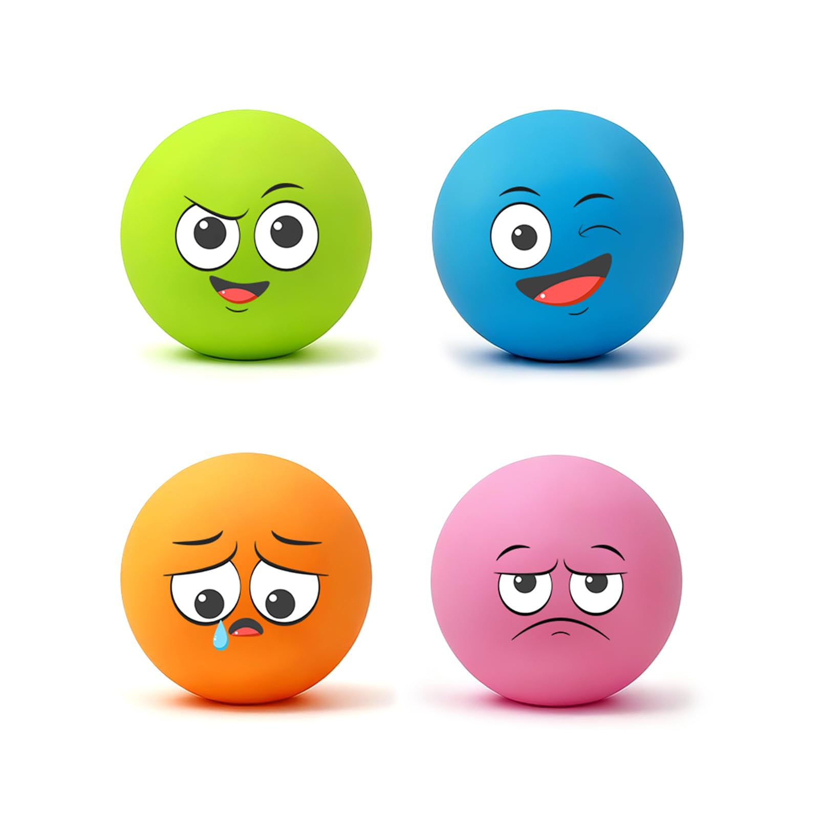 Bestwist Squeaky Dog Balls 5cm – 4 Pack Funny Faces Natural Latex, Gentle BB Squeaker, Soft on Teeth, for Small Dogs & Puppies up to 9kg, 4 Colours: Pink Orange Green Blue