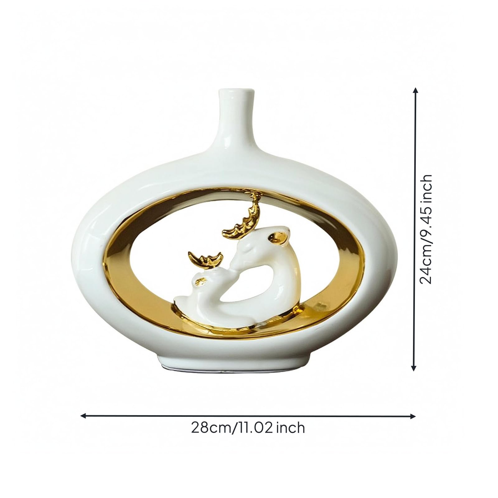 Jarrón Ciervo Detalles Dorados Motivo Motivo Plumaje Cuello Estrecho Adorno del Hogar para Exhibición Floral, Blanco, Dorado, Jarrón De Ciervo 11029