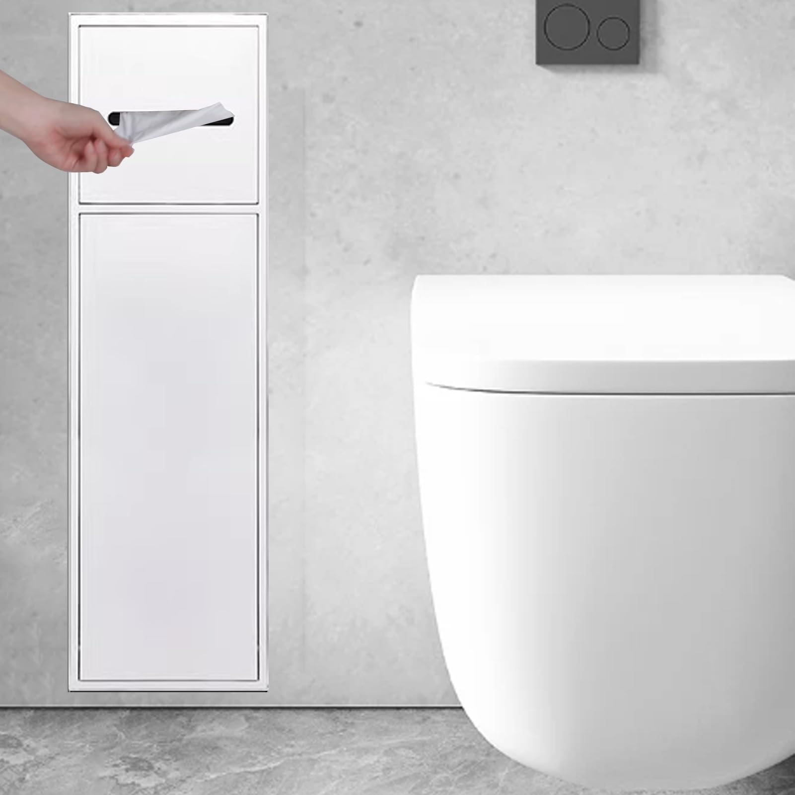 Wpuszczana Szafka Ścienna Wnękowa Wpuszczany Uchwyt na Papier Toaletowy ze Schowkiem, Ścienny Dozownik na Rolkę Papieru Toaletowego, Uchwyt na Szczotkę WC do Wnęki Ściennej(White)