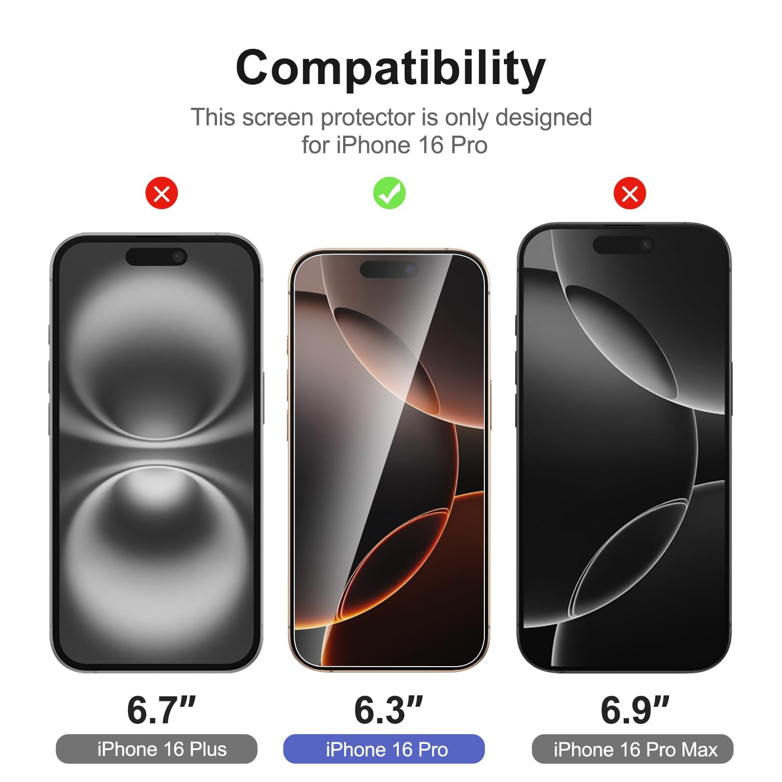 NEW'C 3 Sztuki, Ochraniacz Ekranu do iPhone 17, 17 Pro, iPhone 16 Pro (6,3 cala), Folia ochronna ze szkła hartowanego bez pęcherzyków powietrza - Zawiera narzędzie ułatwiające montaż