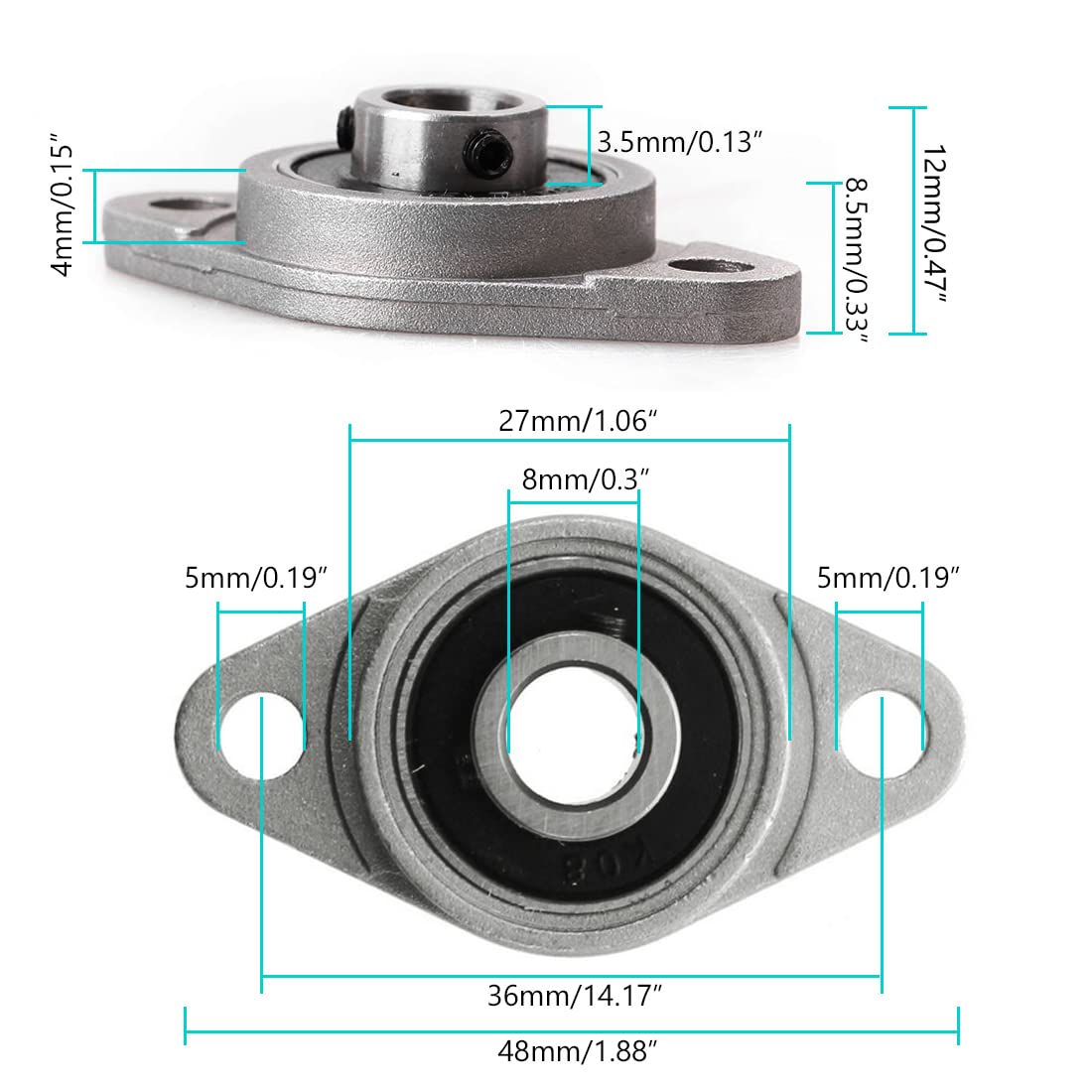 Ncheli Lot de 8 Paliers KFL08 8mm Alliage de Zinc Auto-alignant Étanche Bloc Roulement Losange pour Machines Imprimante 3D Convoyeur