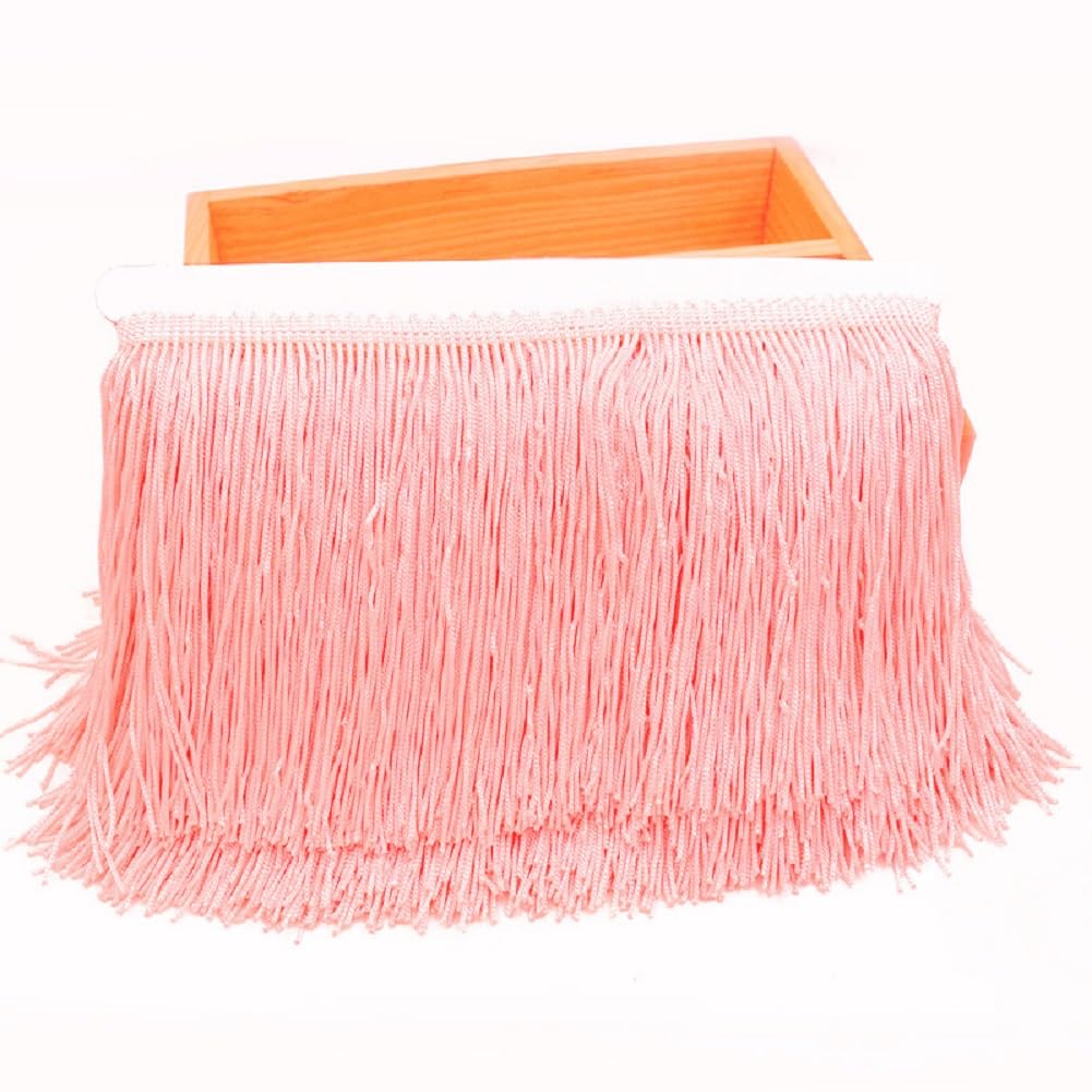 Yalulu 10 Meters Chainette Fringe Trim Lace Tassel, 15cm Wide Fringe Trim Ribbon for DIY Latin Dress Clothes Accessories (Pink)