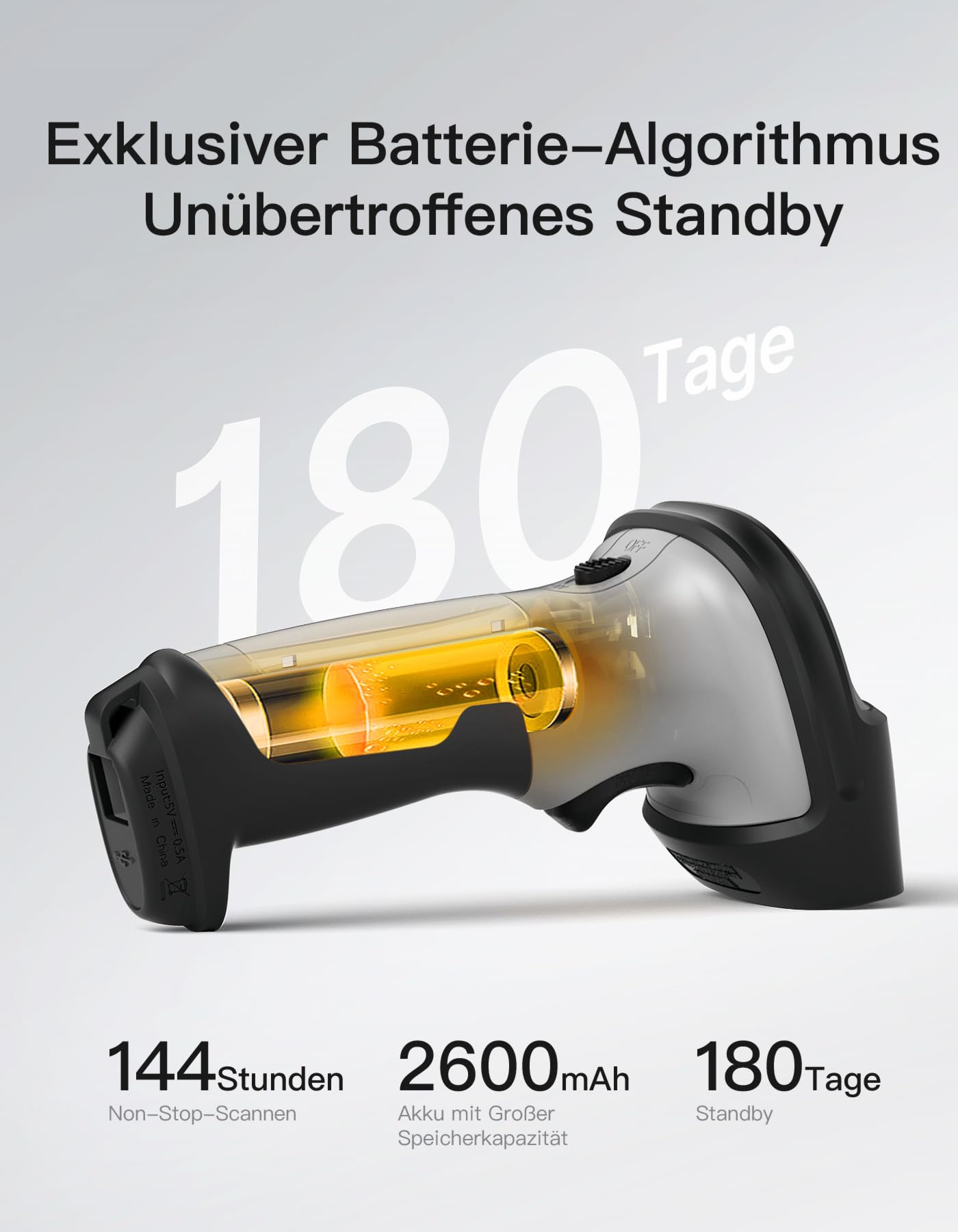 Inateck BCST-72 2D Bluetooth Barcode Scanner Kabelloser QR Code Scanner Wireless Handscanner mit AI APP SDK 180 Tage Standby