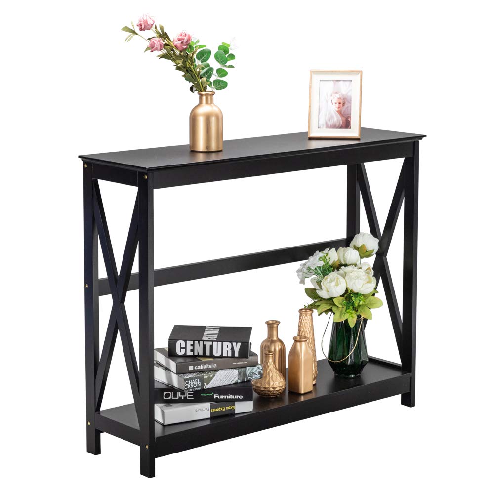 Console Table,2-Tier Side Cross Porch Table,Sofa Table with Storage Shelves for Entryway Living Room Office