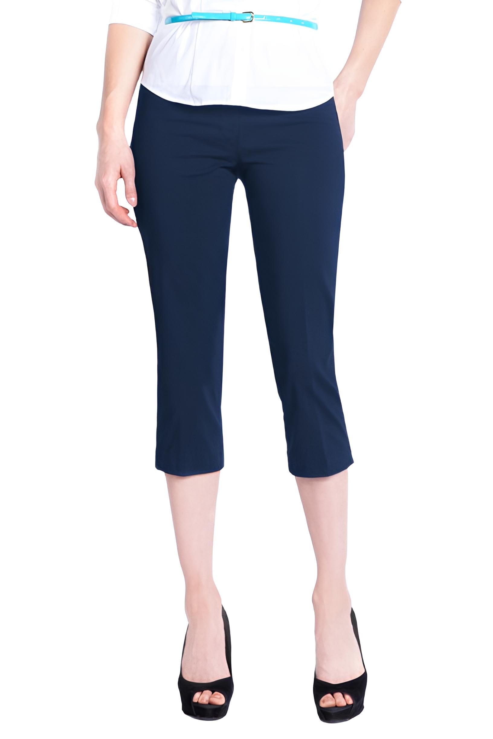 SLIM-SATION Women's Wide Band Pull On Capri with Tummy Control, Midnight, 2