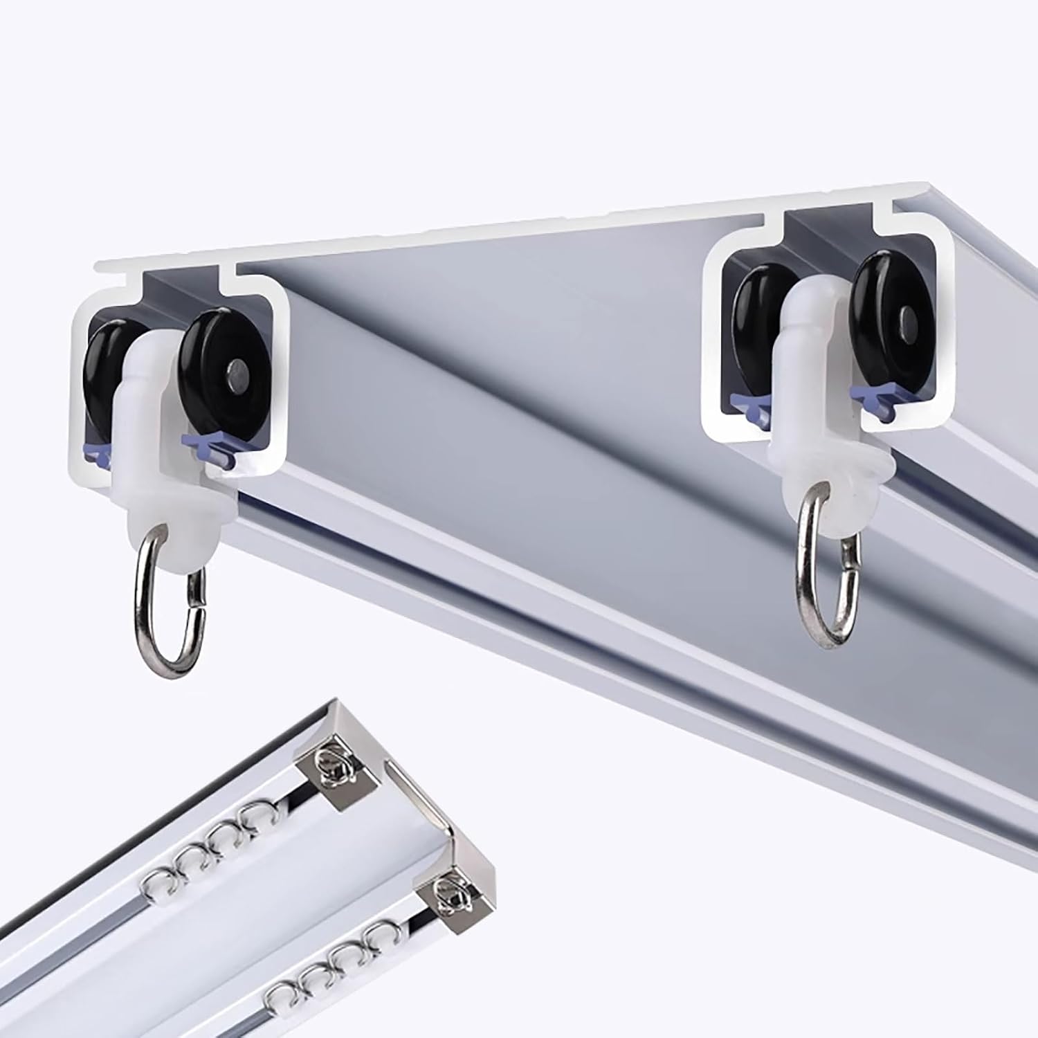 Double Curtain Rods With Mute Rollers Double Track Curtain Rail Room Divider Easy Install Ceiling Mount For Living Room Bedroom Office(White,2.8m/9.2ft)