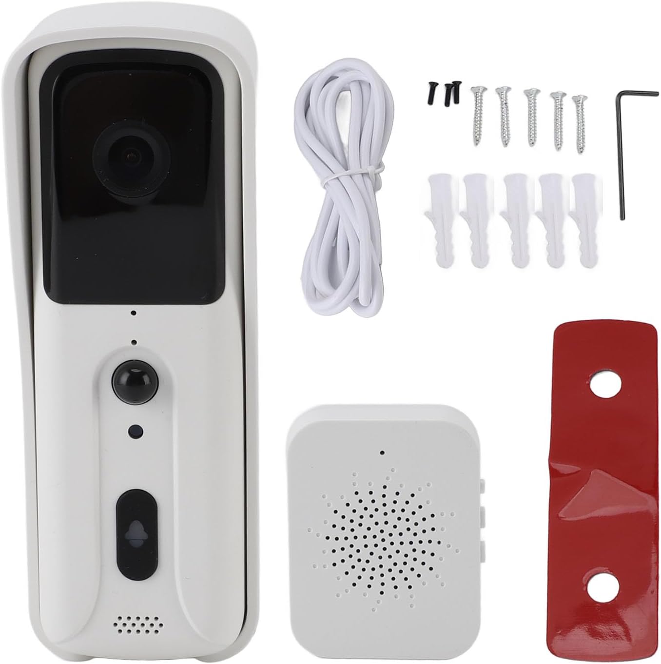 Smart Video Doorbell, 1080P HD Camera with Voice Call Function, PIR Motion Detection, Real Time Video Recording, with App Remote Control, for Home Business Security (White)
