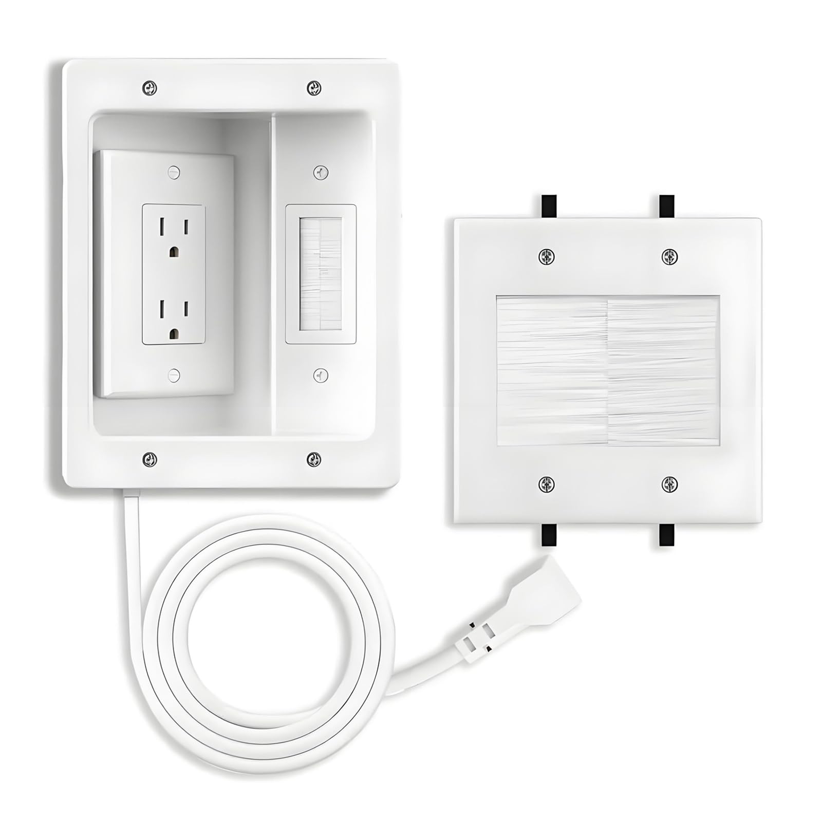 Kit di gestione dei cavi a parete, nascondicavo TV per TV a parete con due prese triple, 2,7 m, con piastre da parete per la gestione dei cavi Home Theater