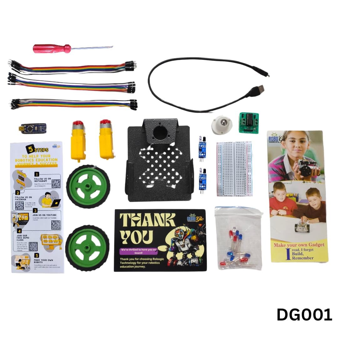 ROBOGic TECHNOLOGY DIY Robotics Kit - DIYBot Guru, 2WD Metalic Chassis Kit with IR Sensor, 10+ Ready-to-Make Projects, Microcontroller Board Compatible, Complete Starter Kit -DG8 3