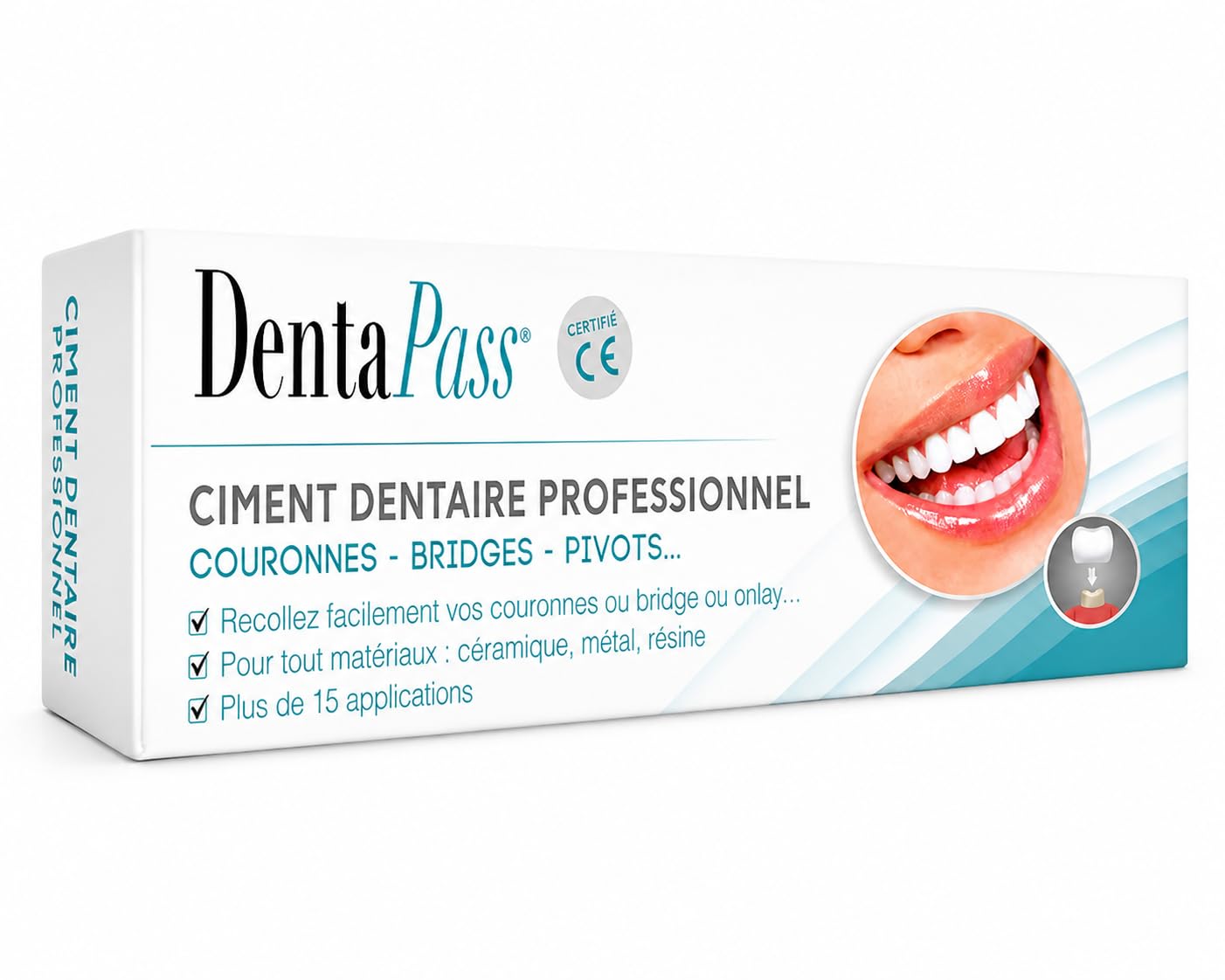 Ciment Dentaire | Colle Dentaire Pour Couronne, Bridge, Dent sur Pivot | Qualité Professionnelle | 15 Utilisations | Application Facile | Certifié CE | Entreprise FR