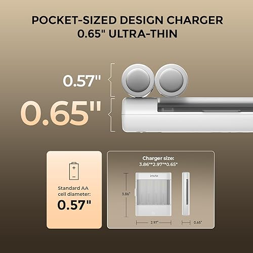 Miniatura 5 de imuto Baterías recargables AA con cargador, baterías de litio AA de 2000 mWh, paquete de 4 unidades, cargador de batería AA de litio delgado de 4