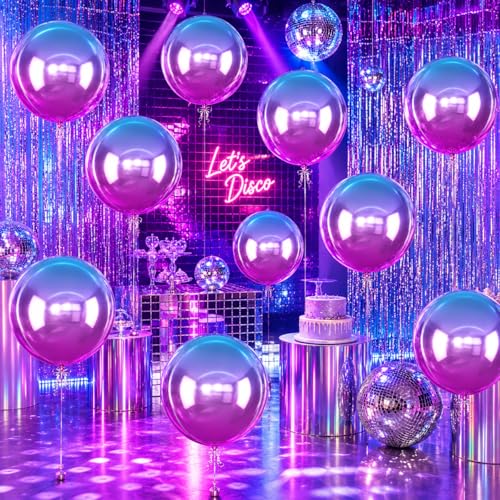 Image of Gradient Purple Round Foil Balloons Birthday Prom Decor 22 Inch 6 Pcs | Metallic Purple 4D Helium Ball Balloons for Graduation Wedding Anniversary Bachelorette Disco Prom Party Decorations