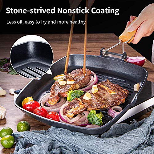 image for SKY LIGHT Grill Pan, 11 inch Portable Nonstick Frying Pan for Steak, F