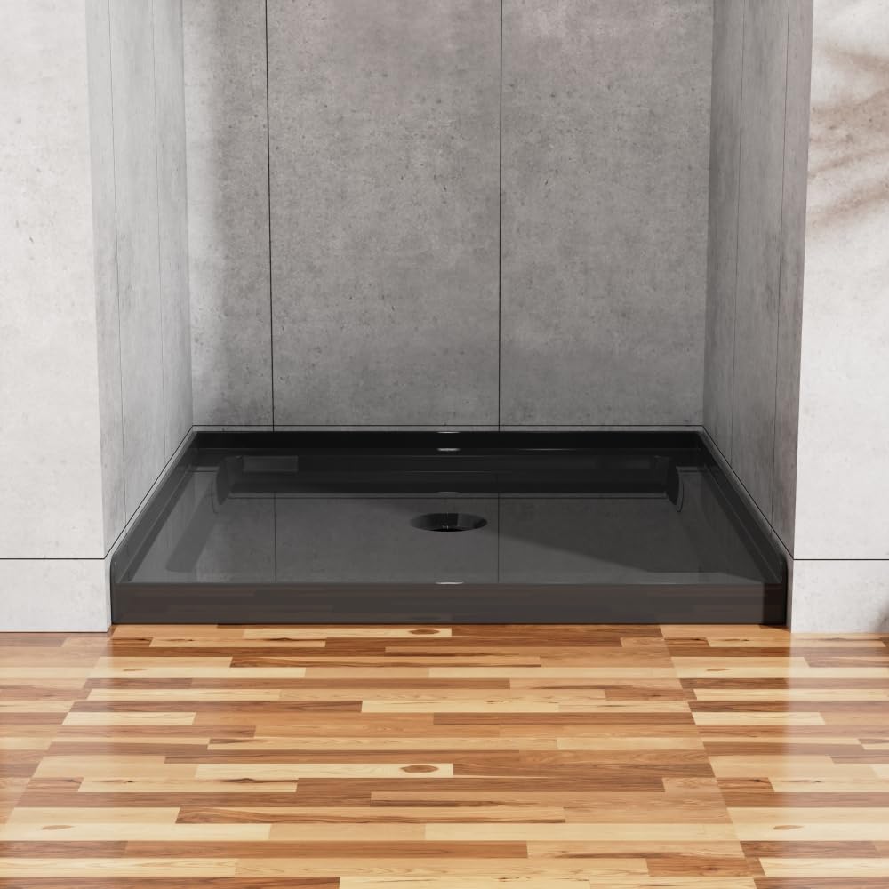 Anti-Slip Acrylic Shower Base, 36"x36", Center Drain, Single Threshold, Black Shower Pan for Bathroom Installation (Black 1, 36×36“ H3.5)