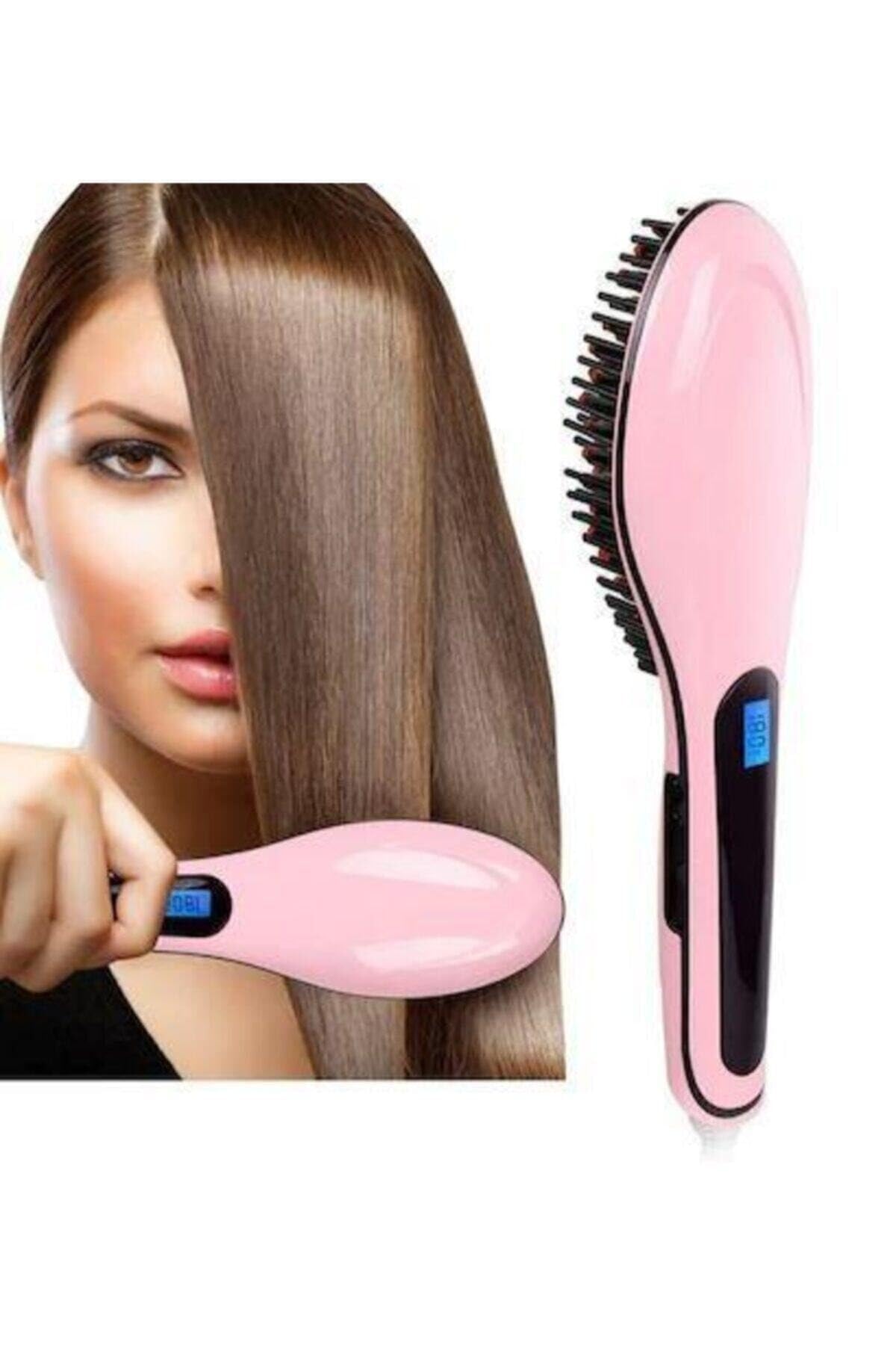 esareticaret Fast Hair Elektrikli Saç Düzleştirici Tarak, Pembe, Ayarlanabilir Sıcaklık
