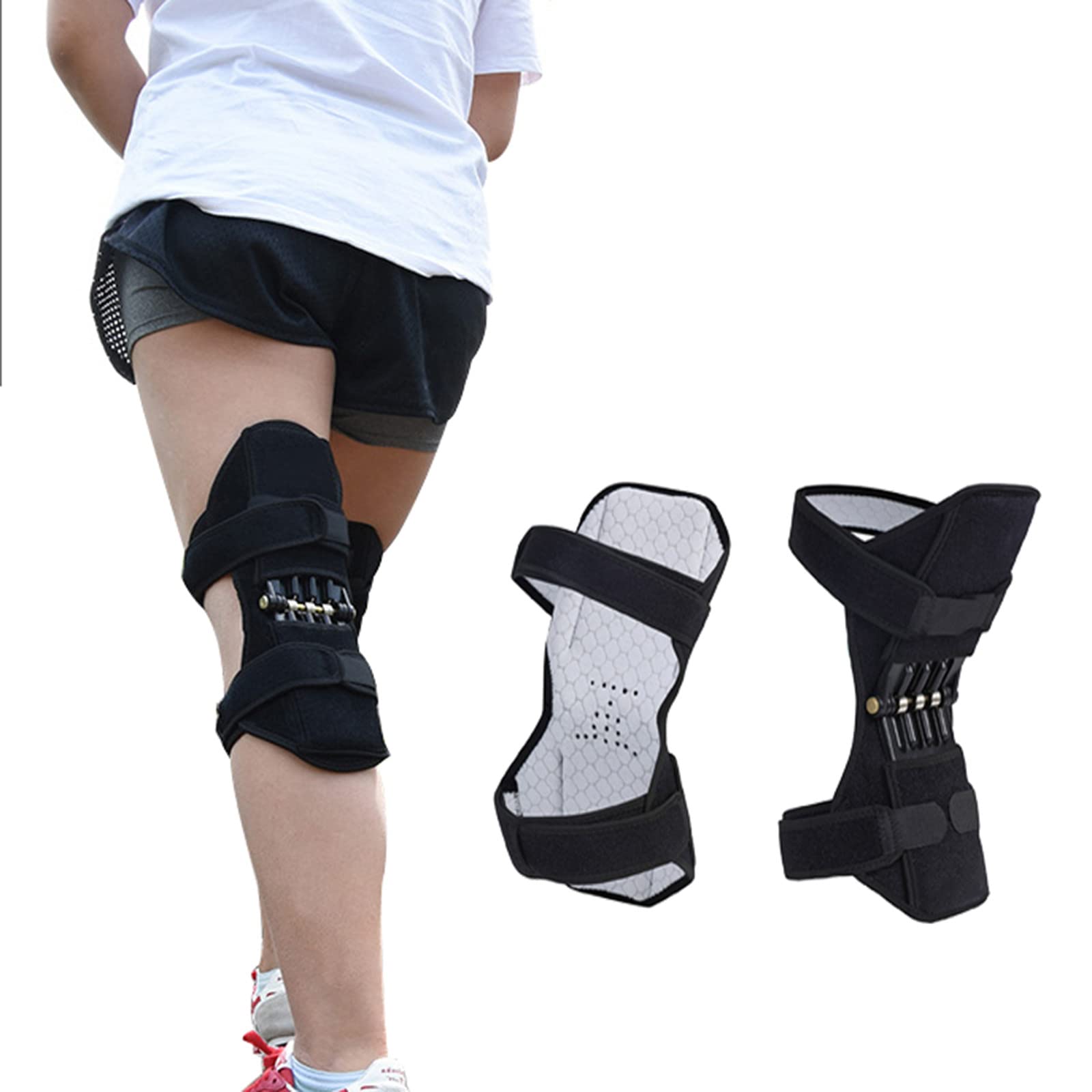 Refuerzo de protección de rodilla para hombres/mujeres, soporte de rodilla estabilizador de rodilla para senderismo, subir escaleras, montañismo, deportes, trabajo agrícola (paquetes de 2),Black