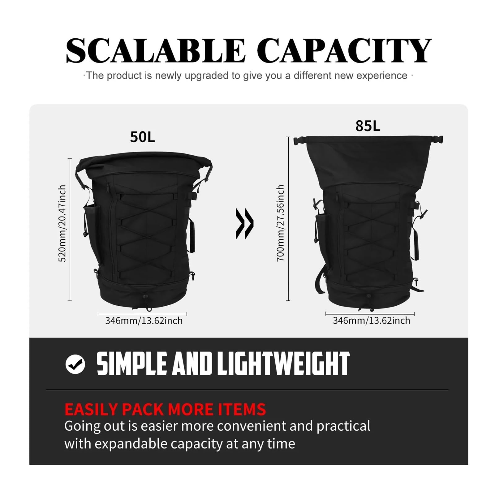 Borsa Moto Posteriore 50L-85L Zaino Portabagagli Sissy Bar Universale Espandibile