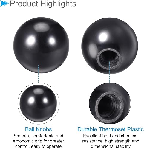 Vista 28 de Pomos de bola termoestables, rosca hembra M12 de 1.575 in de diámetro, agarre de tornillo de mano métrico de plástico rojo