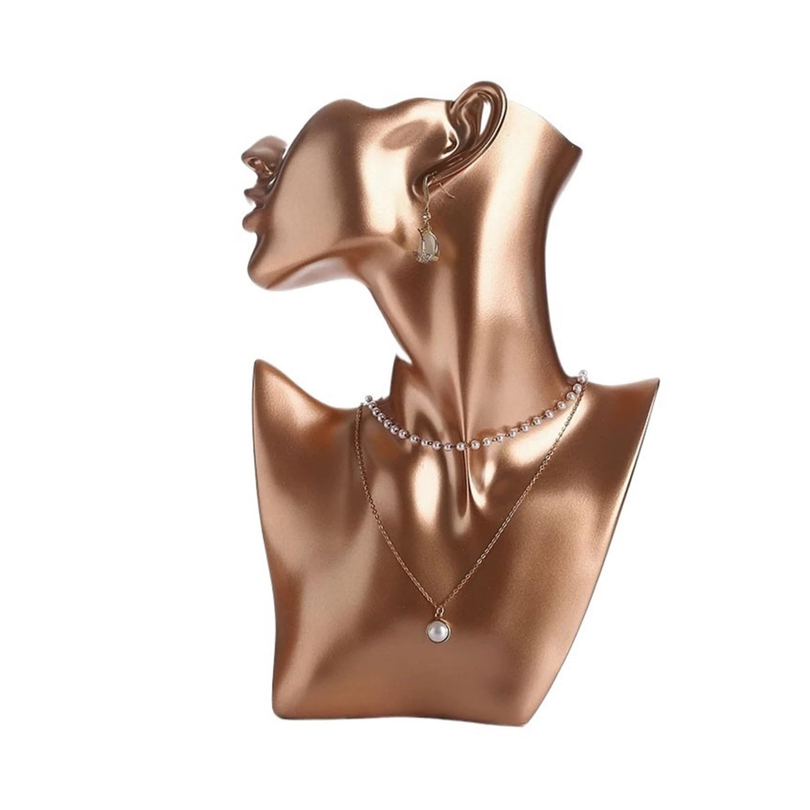 FAJNUZI2024 Jewellery Display Stand Bust Resin Display Stand Matte Mannequin Neck Form Necklace Earring Holder(Gold)