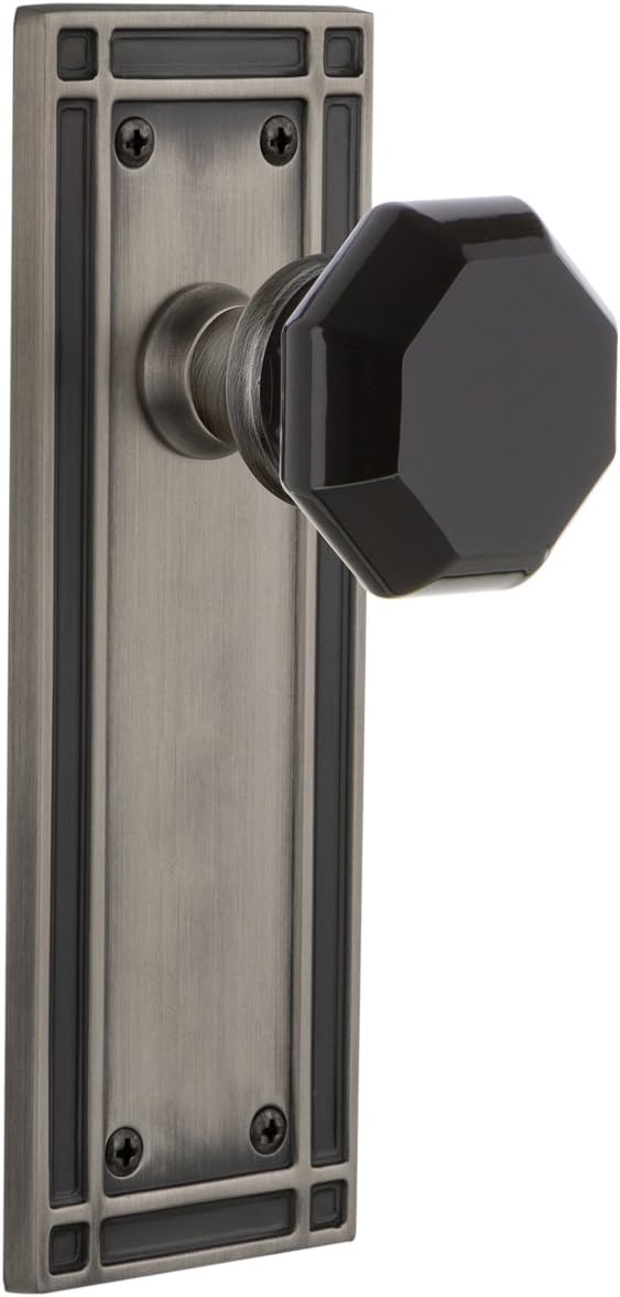 Nostalgic Warehouse 722438 Mission Plate Single Dummy Waldorf Black Door Knob in Satin Nickel