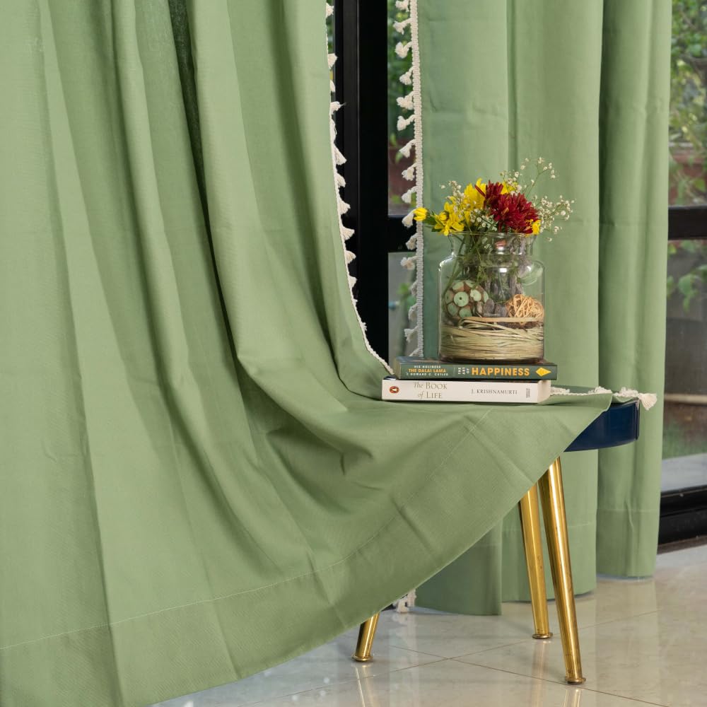 Bohemian Cotton Curtains - Aura Green, 8ft Long -1
