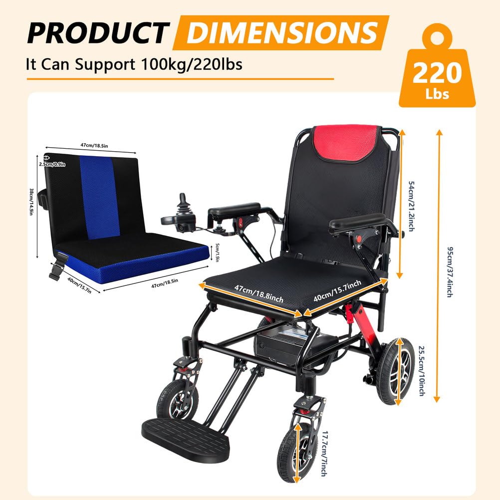 Sillas De Ruedas Eléctricas para Adultos, Silla De Ruedas Motorizada Plegable Silla De Ruedas Eléctrica Todoterreno para Uso En Interiores Y Exteriores, Capacidad De 100 Kg